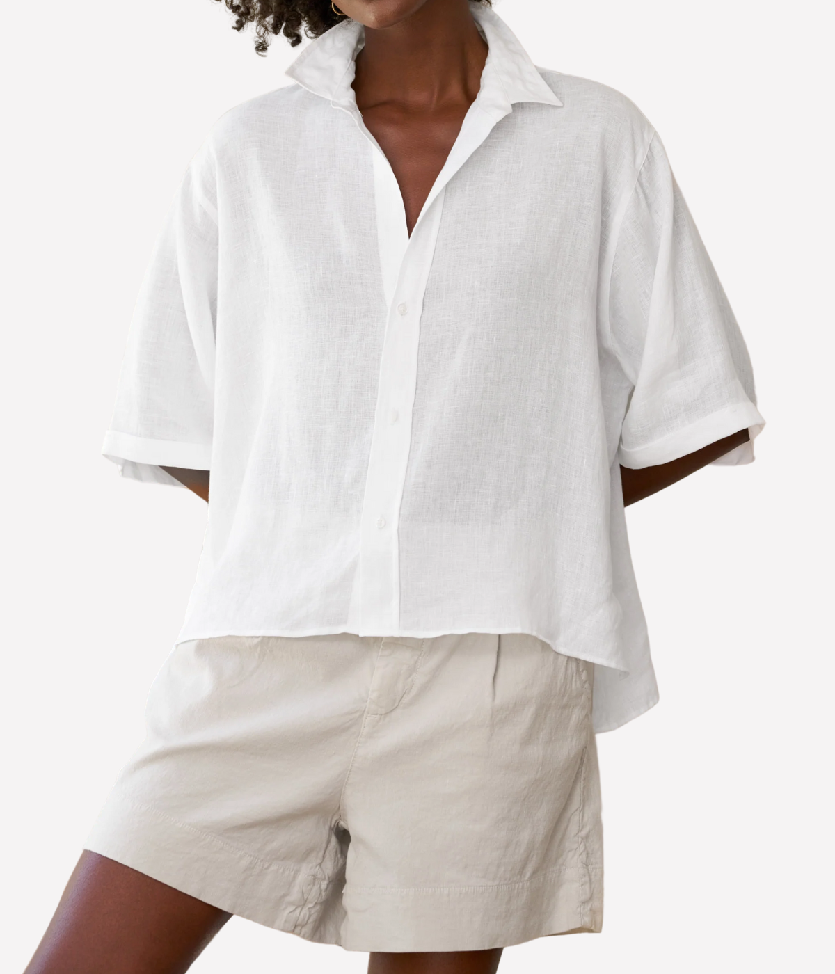 Rosie Short Sleeve Shirt in White Performance Linen