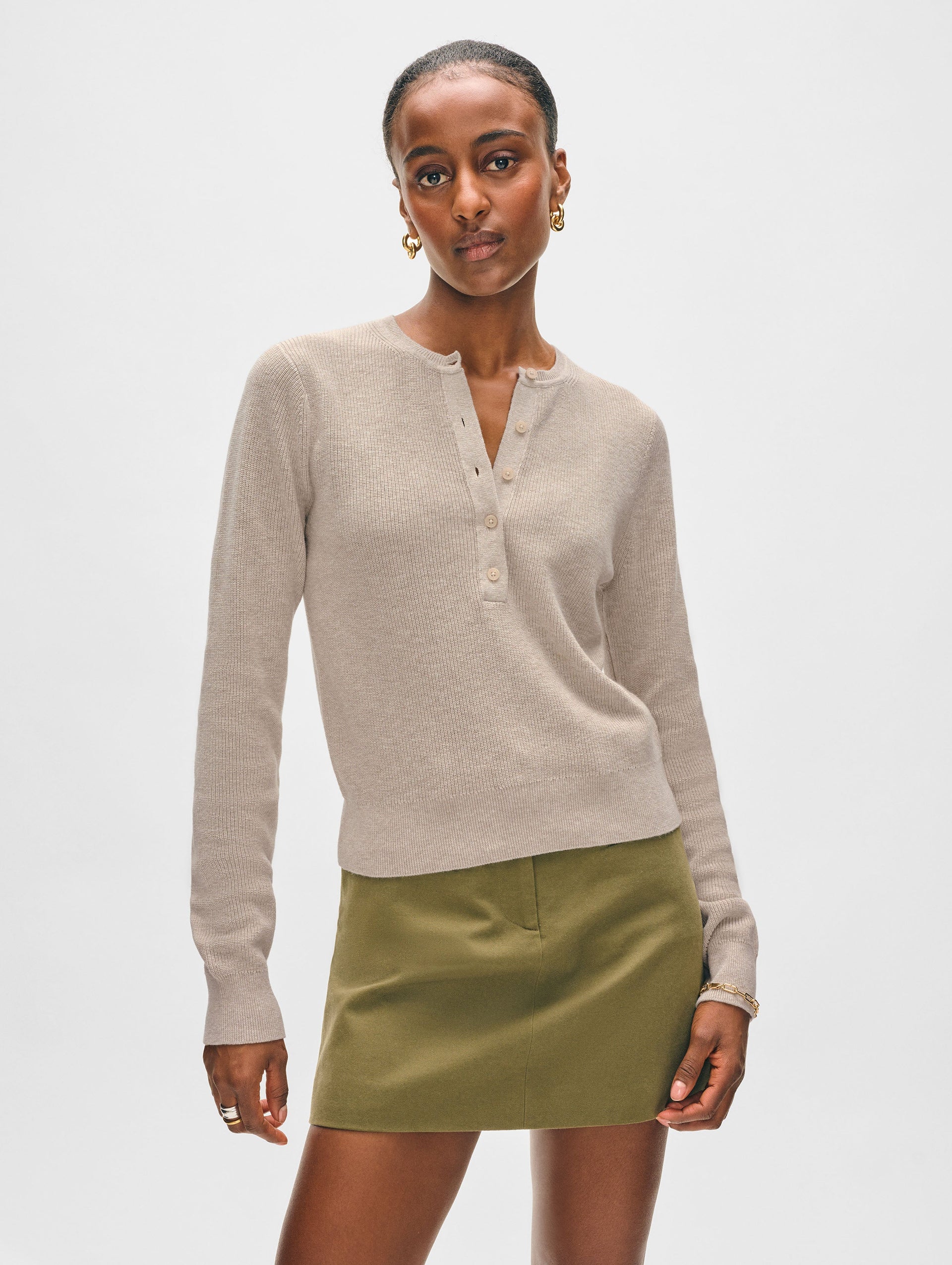 Fine Ribbed Henley in Flax