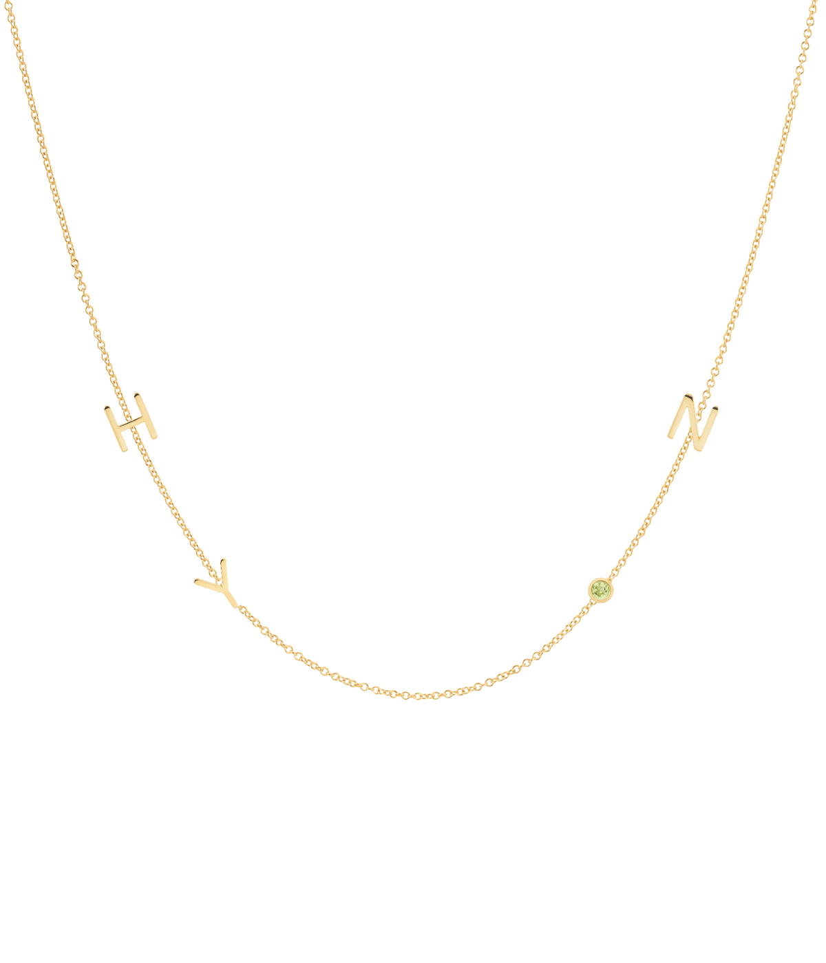 Custom 3 Initial & Birthstone Necklace in Gold