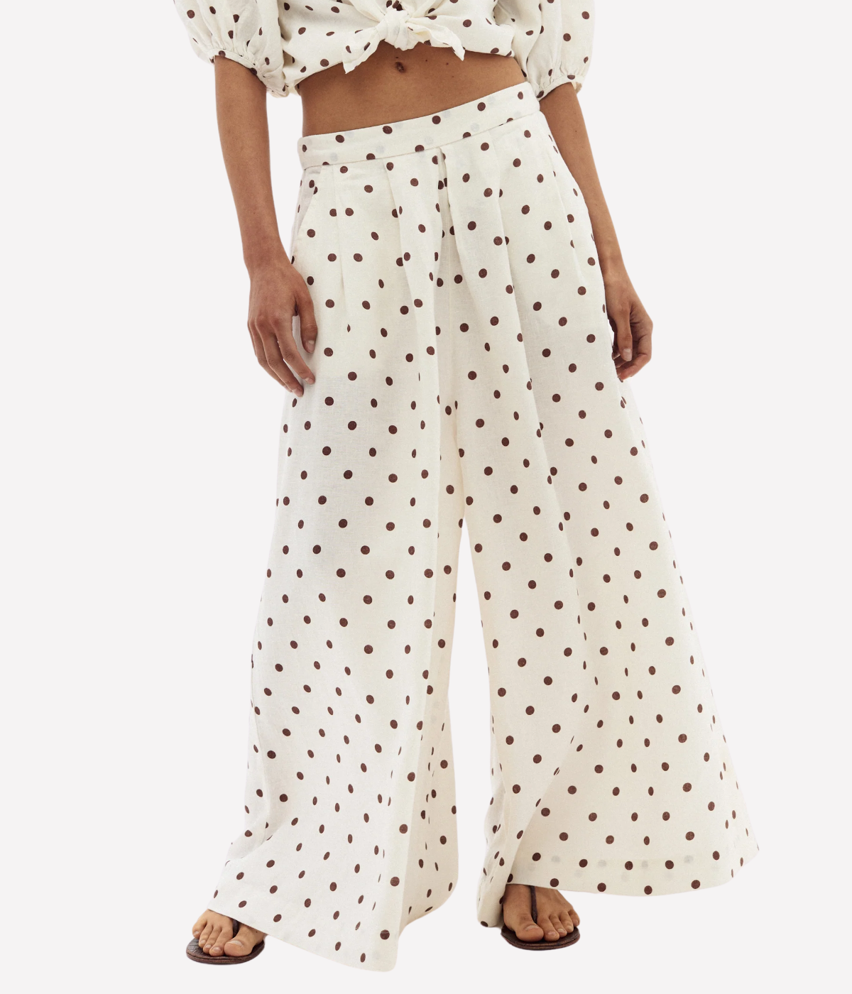 Sabi Linen Pants in Natural Brown Polka Dot