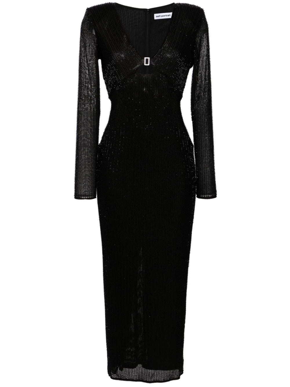 Beaded Mesh Midi Dress in Black