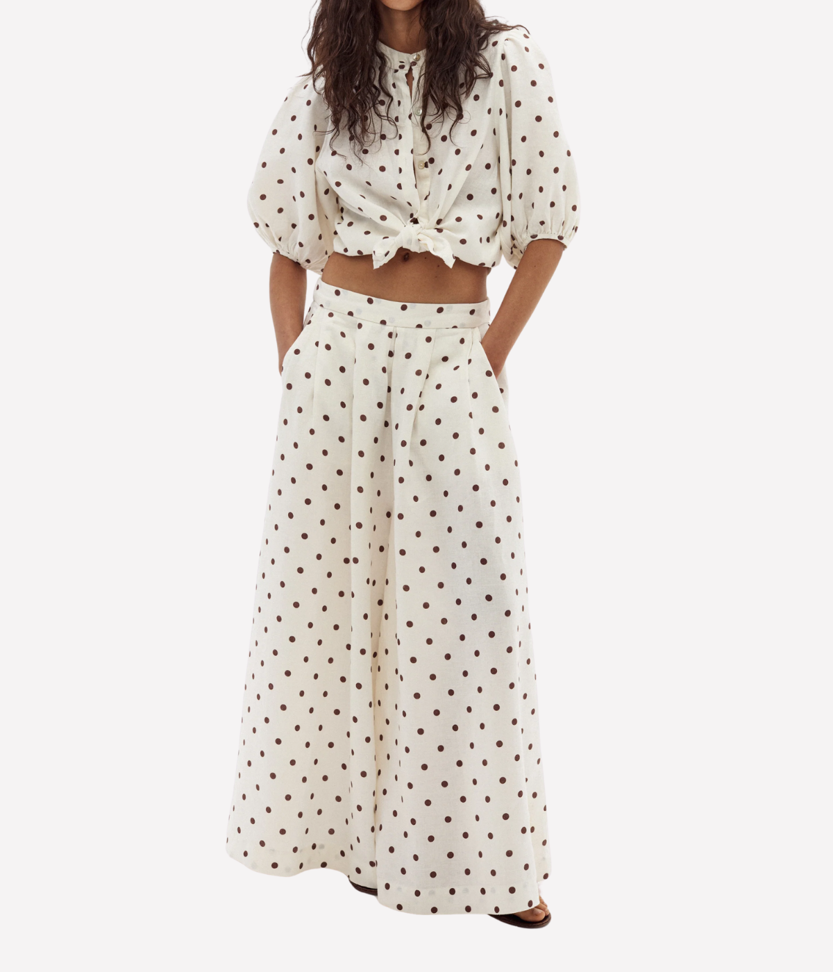 Sabi Linen Pants in Natural Brown Polka Dot