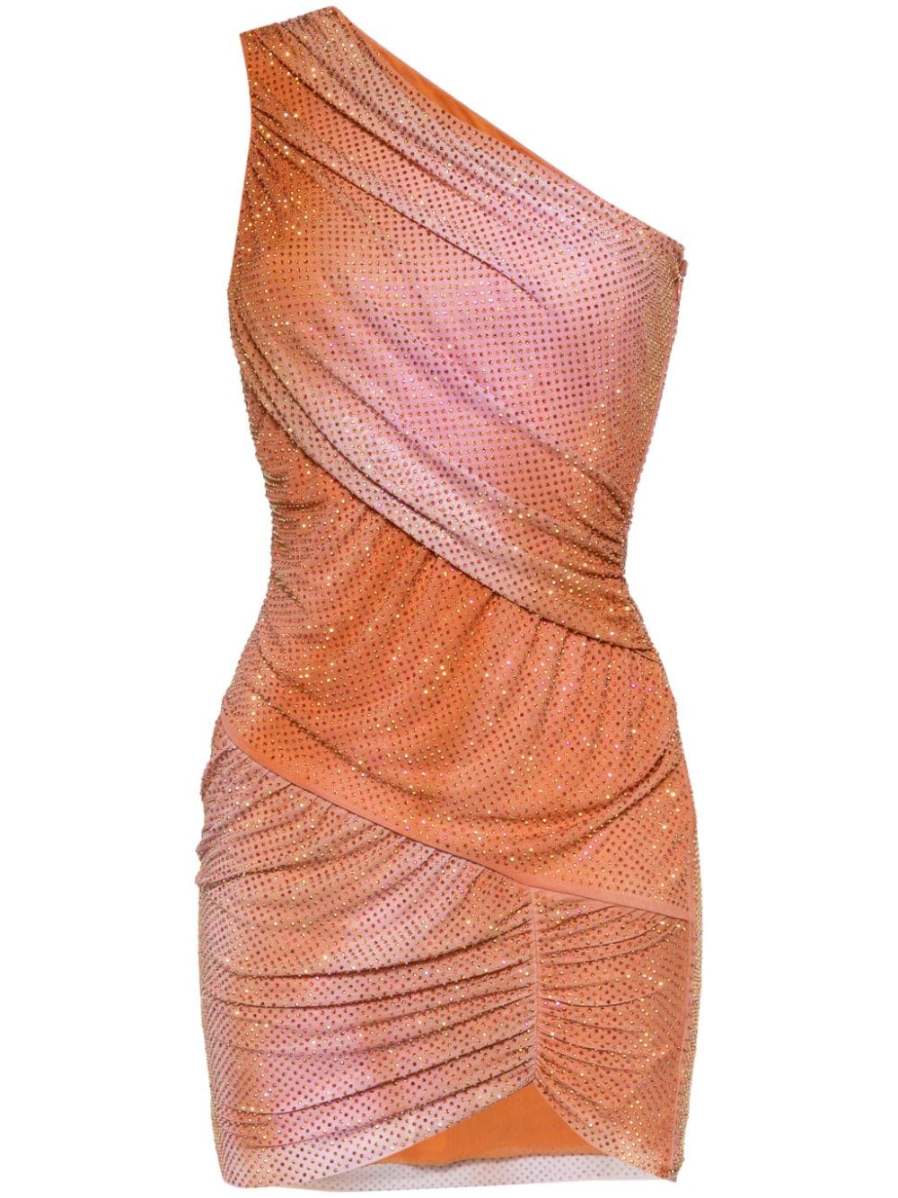 Mesh Rhinestone Mini Dress in Orange Print