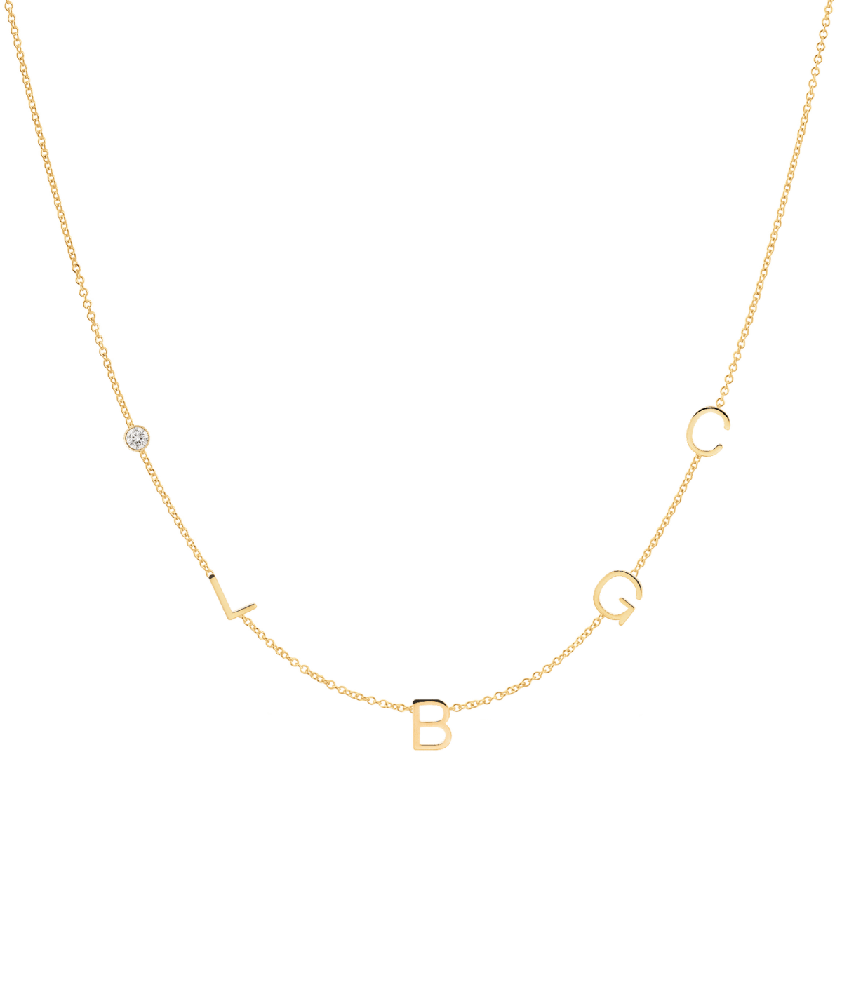 Custom 4 Initial & Birthstone Necklace in Gold