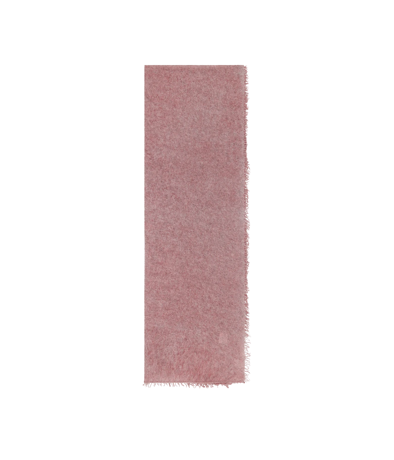 A rectangular dusty rose pink shaggy rug with frayed edges, shown vertically on a solid white background.