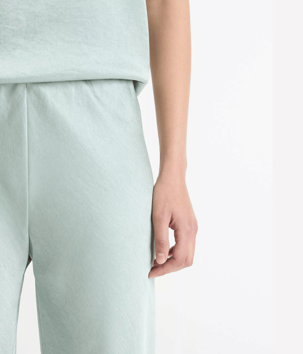 High Waist Fluid Satin Pant in Aloe Stone