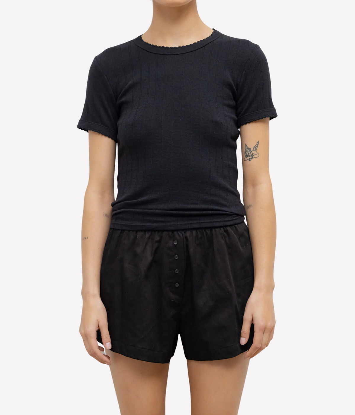Pointelle Slim Fit Tee in Black