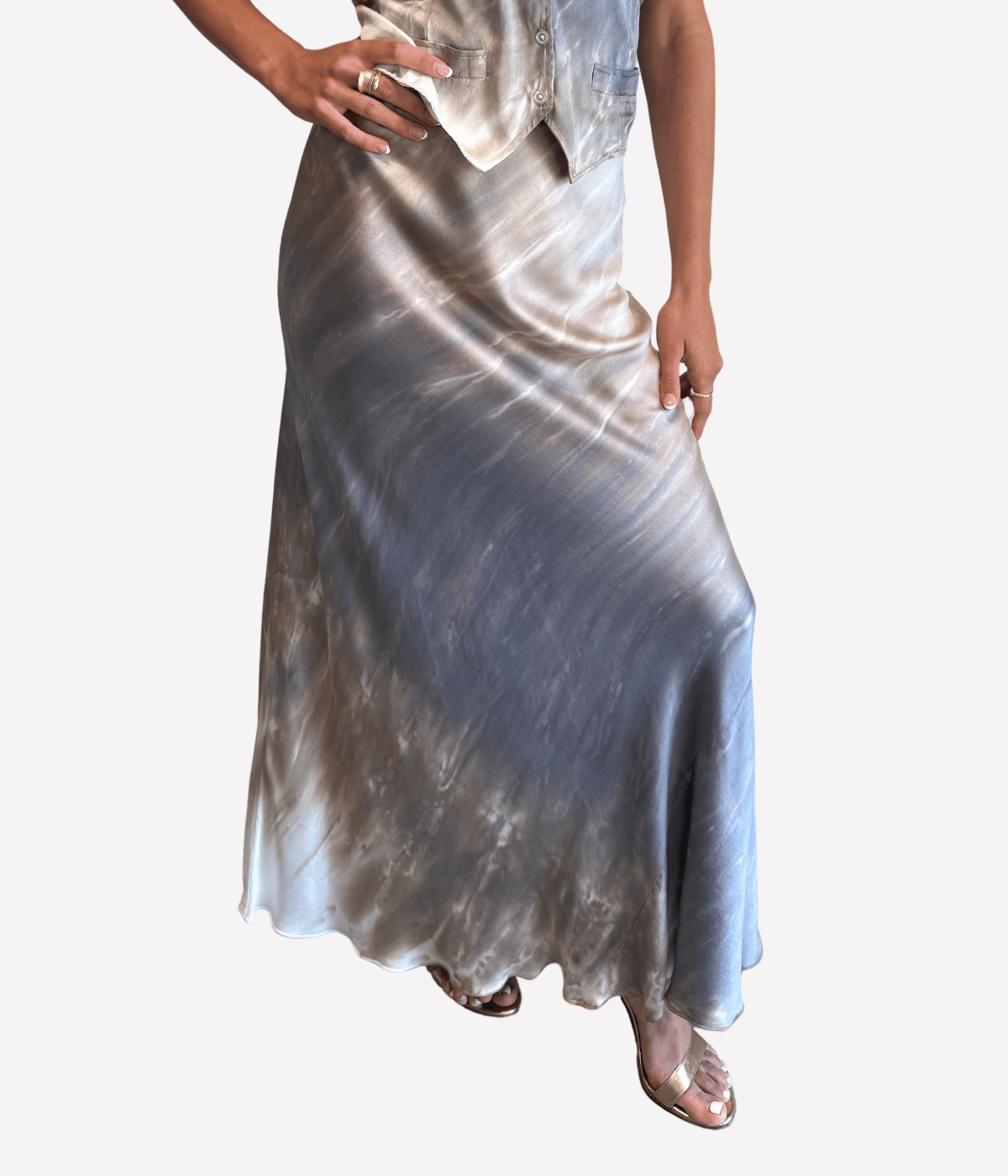 Stretch Silk Bias Skirt in Sand Dye Moon Grey