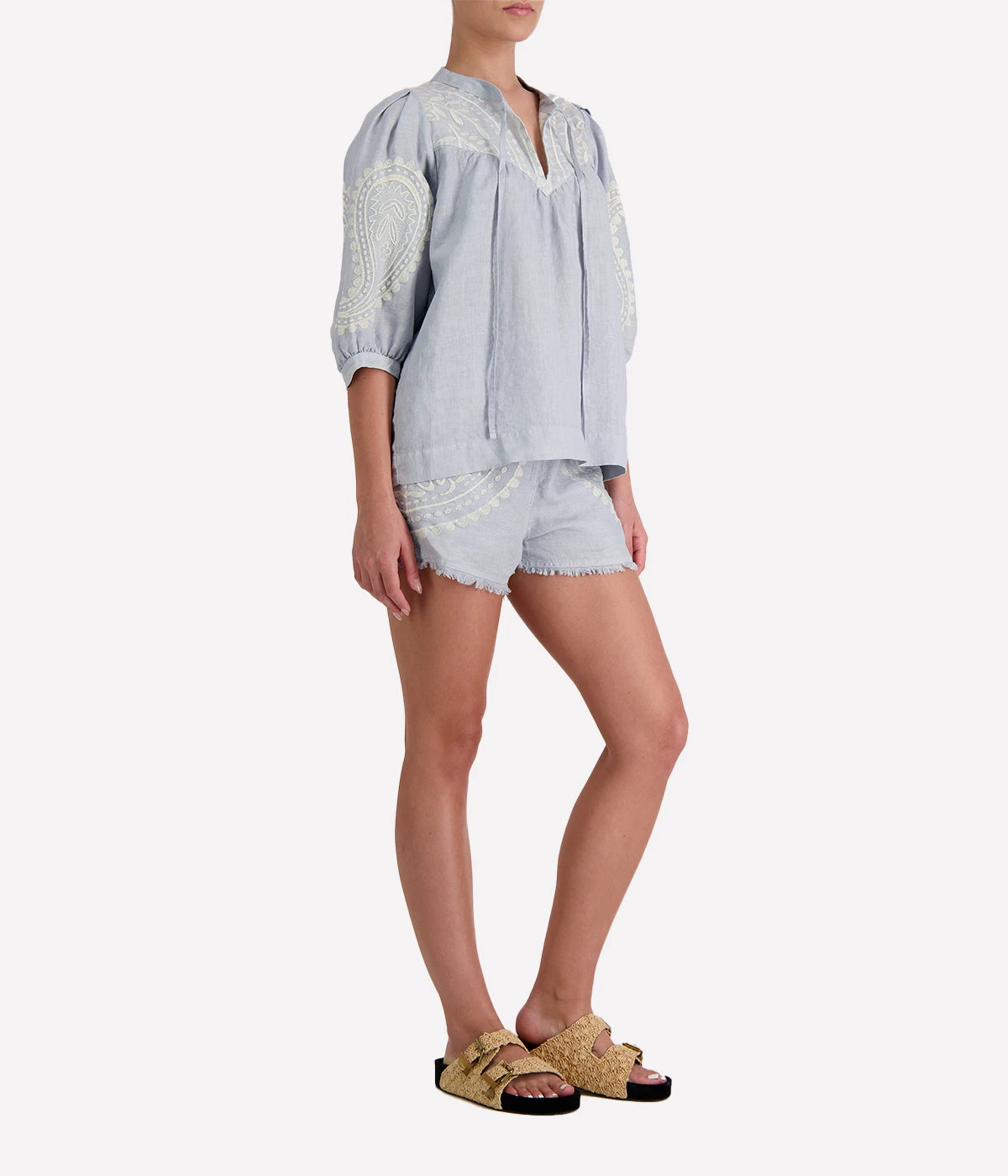 *FINAL SALE* Paisley Shorts in Light Grey Cream
