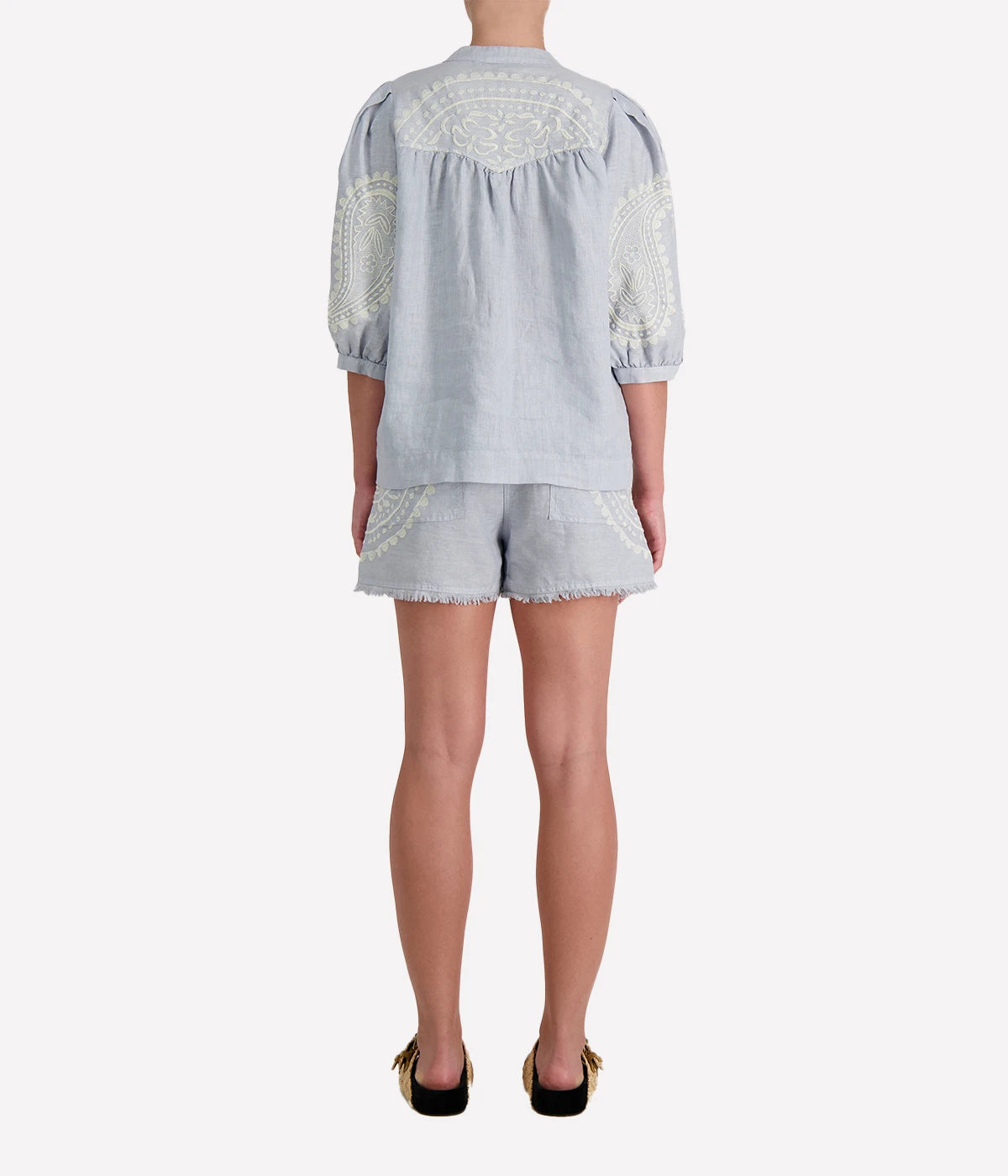 *FINAL SALE* Paisley Shorts in Light Grey Cream