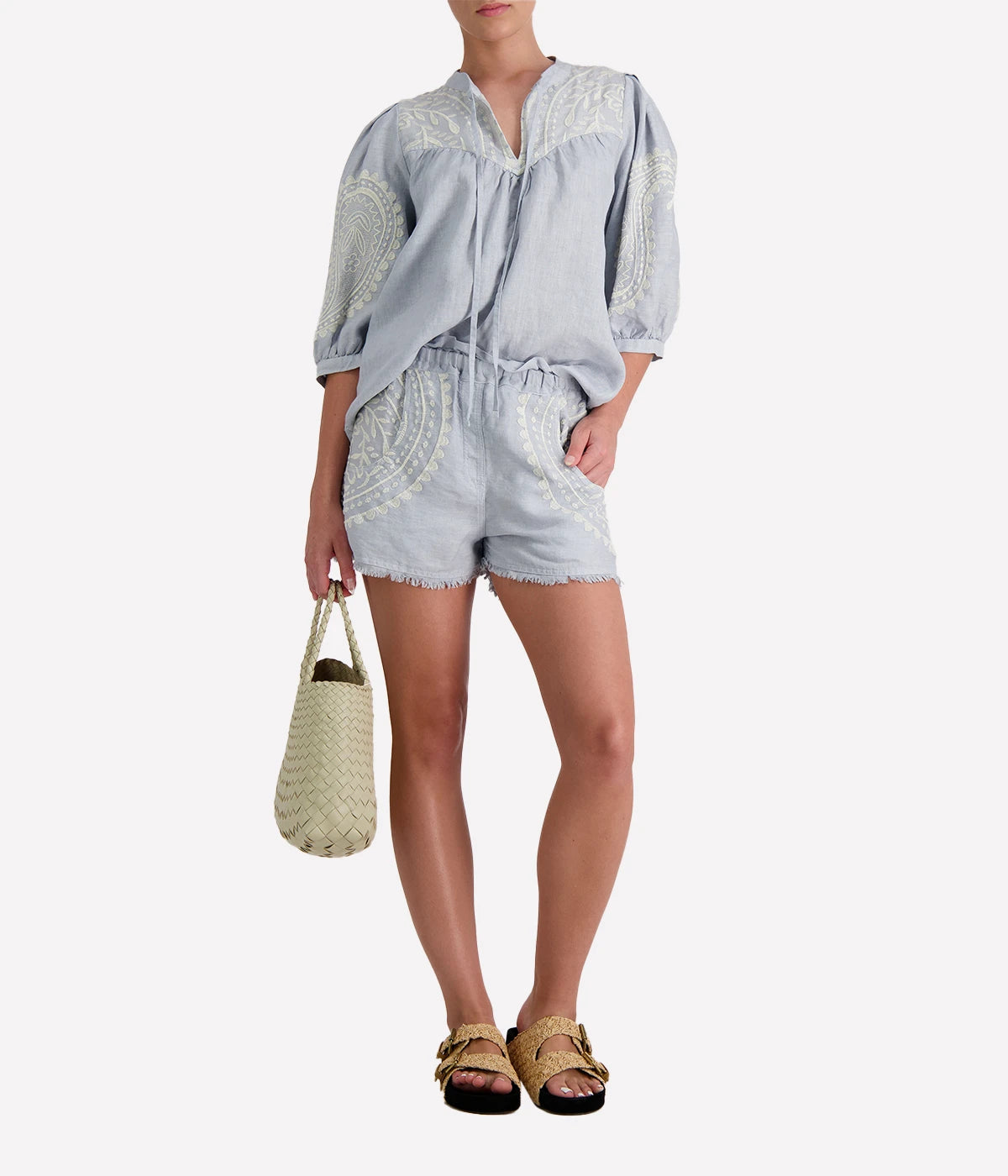 *FINAL SALE* Paisley Blouse in Light Grey Cream