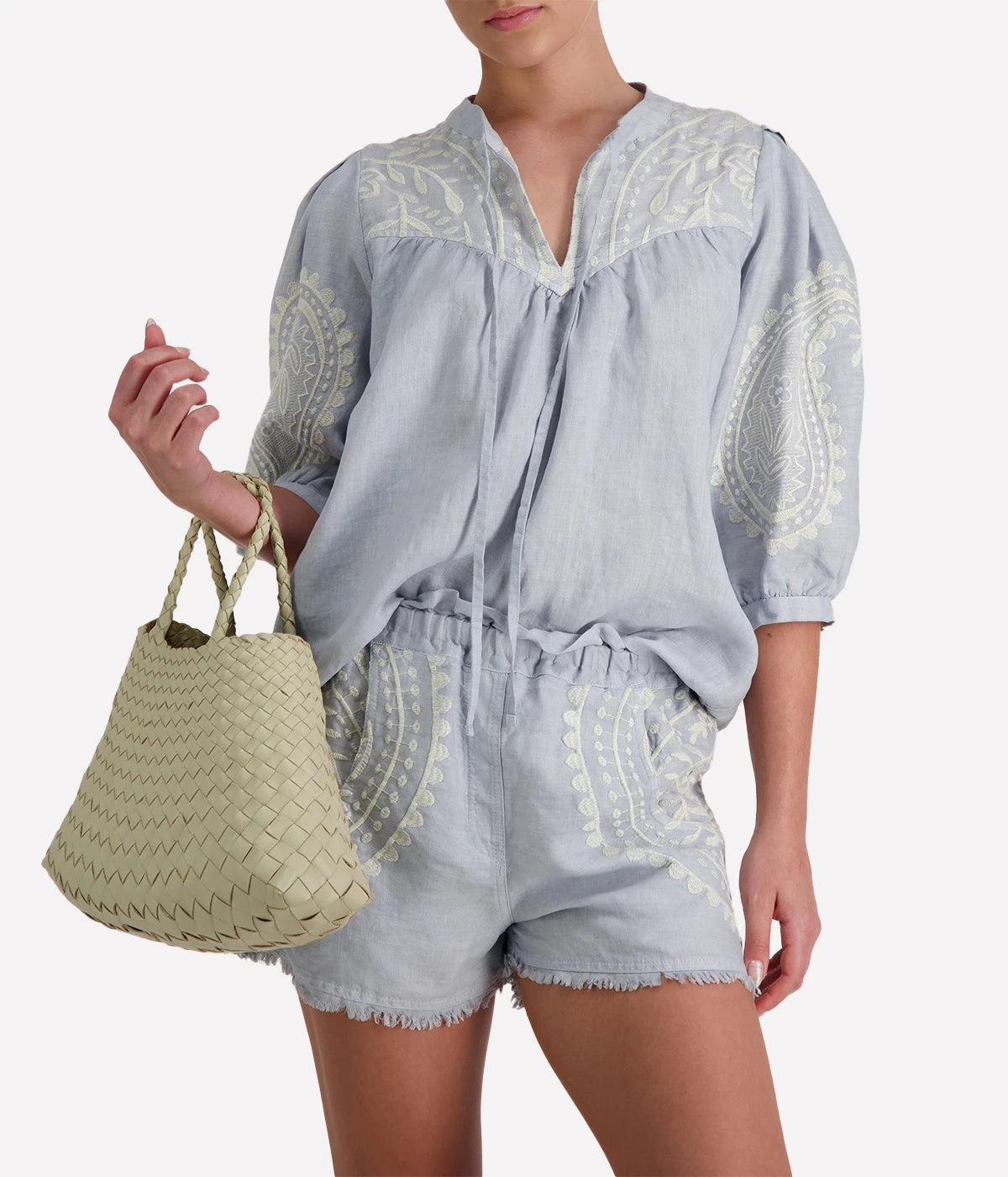 *FINAL SALE* Paisley Blouse in Light Grey Cream