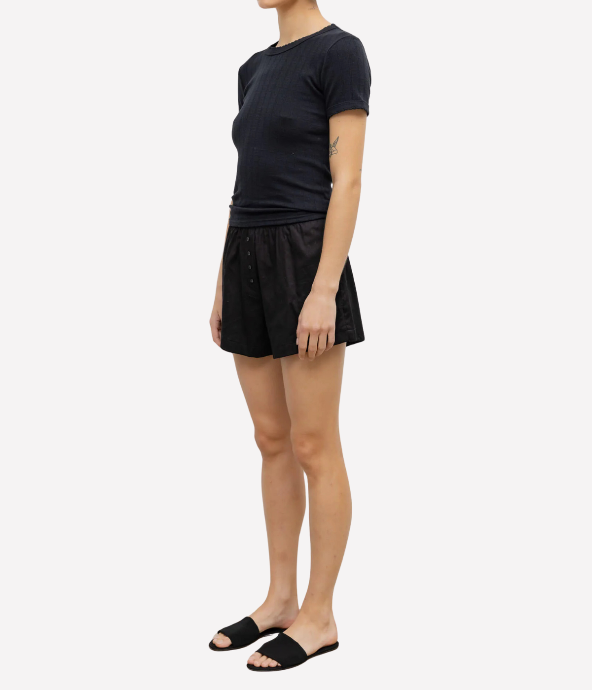 Pointelle Slim Fit Tee in Black