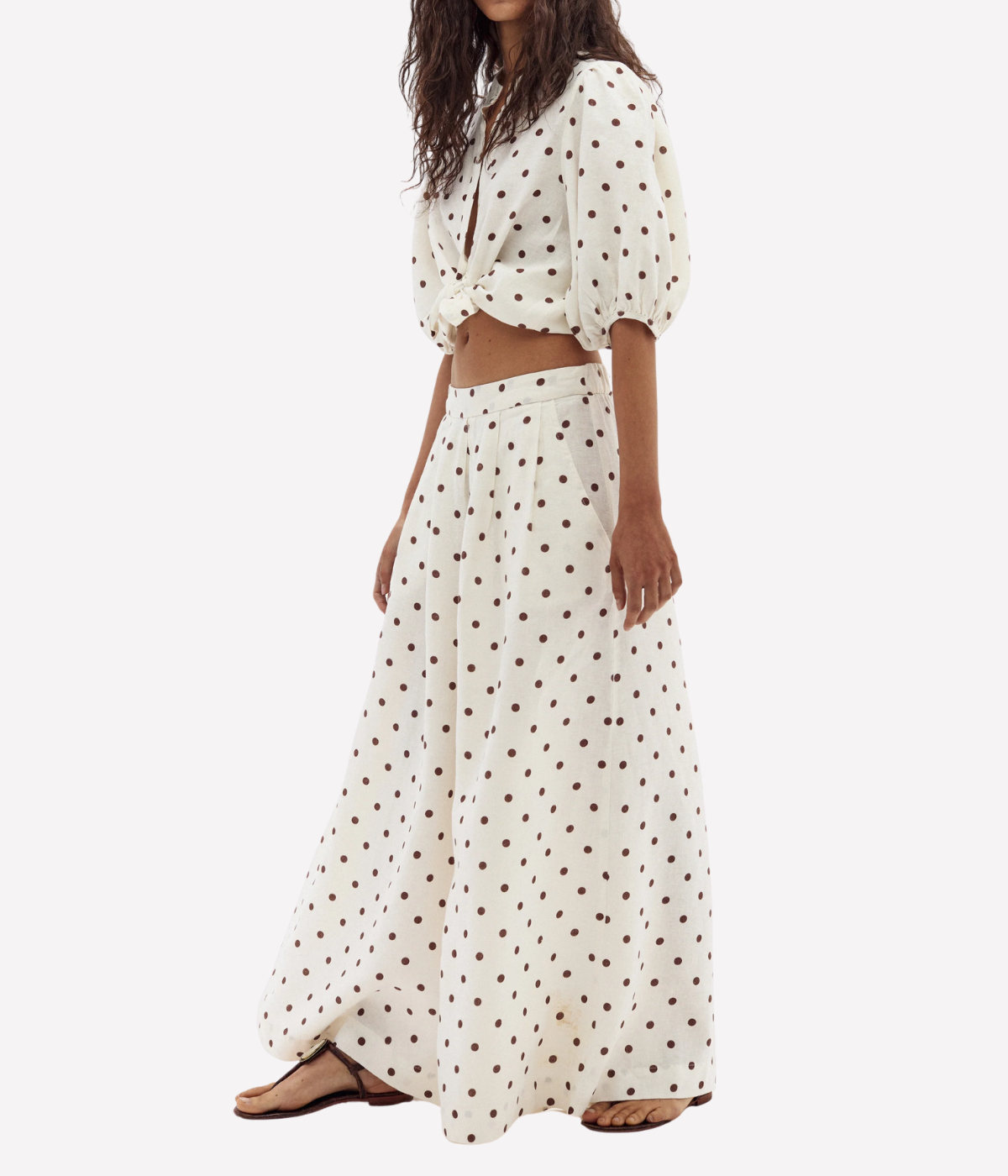 Sabi Linen Pants in Natural Brown Polka Dot
