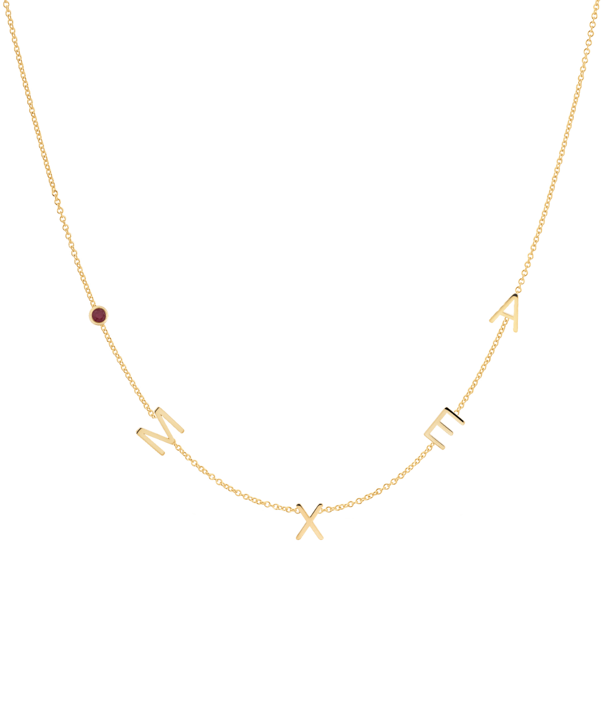 Custom 4 Initial & Birthstone Necklace in Gold