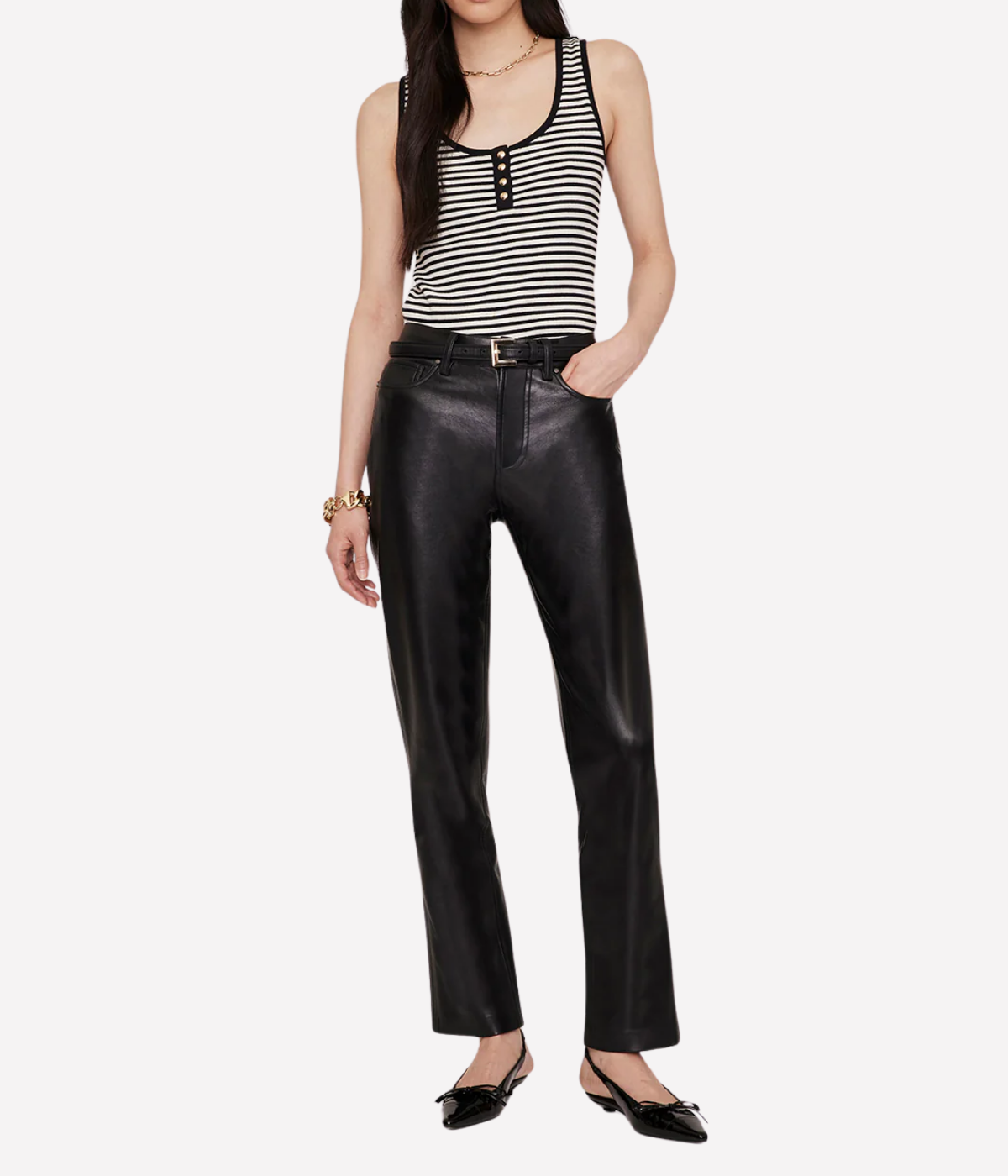 Alessia Tank in Cream and Black Stripe