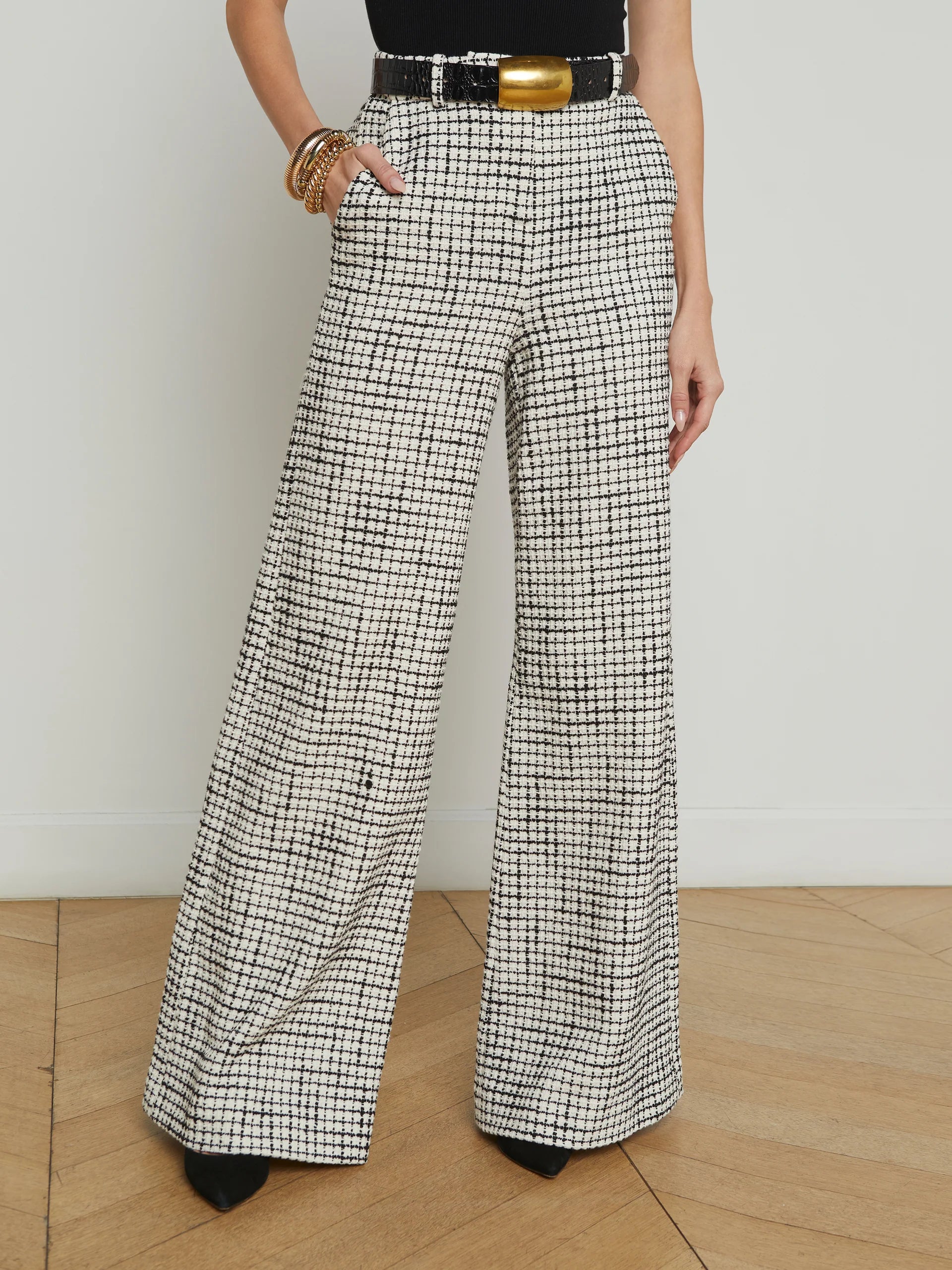 Pilar Wide Leg Pant in Ecru Black