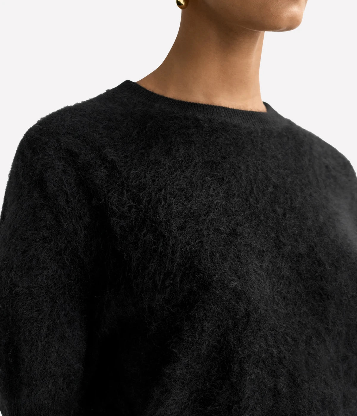 Soft Goat Brushed Short Sleeve in Black – Close Up Detail