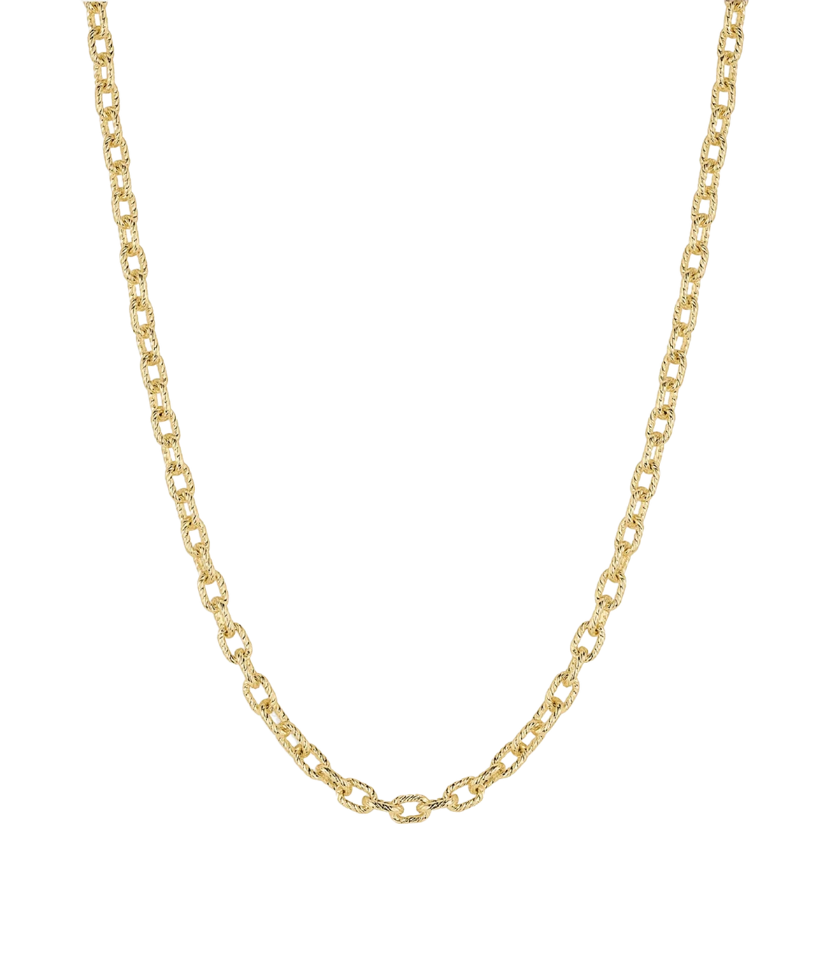 Gorjana Crew Mini Link Necklace in Yellow Gold laid flat, showing the full length of the oval cable link chain