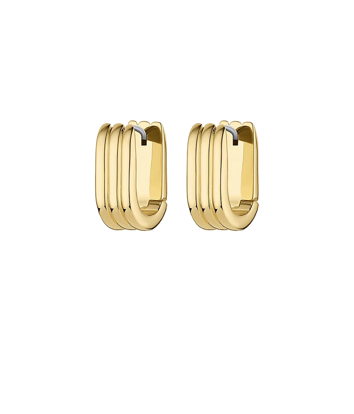 Pair of Gorjana Melrose Link Huggies in Yellow Gold shown from the front, displaying the ridged rectangular shape