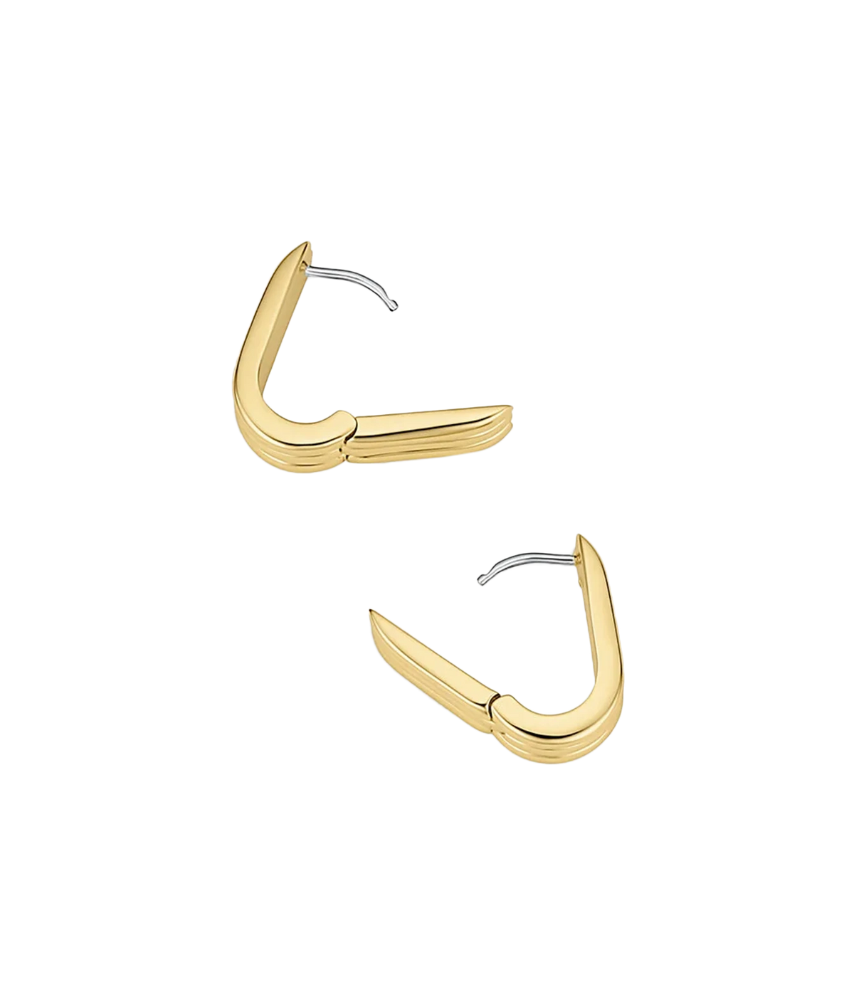 Gorjana Melrose Link Huggies in Yellow Gold laid flat with the hinges open, showing the side profile and post closure