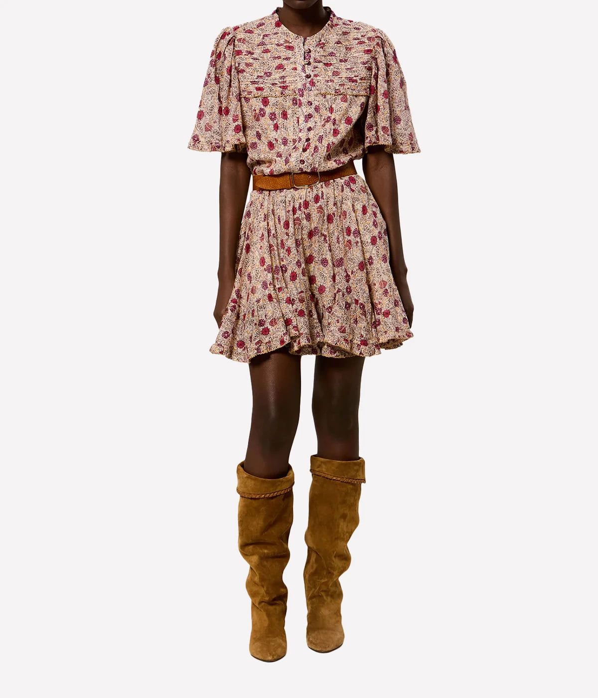 Daynia Dress In Ecru Raspberry