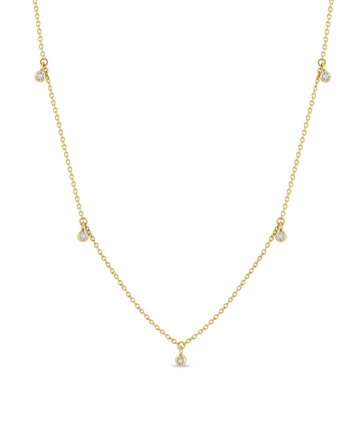 5 Scattered Dangling Diamond Necklace in 14k Yellow Gold