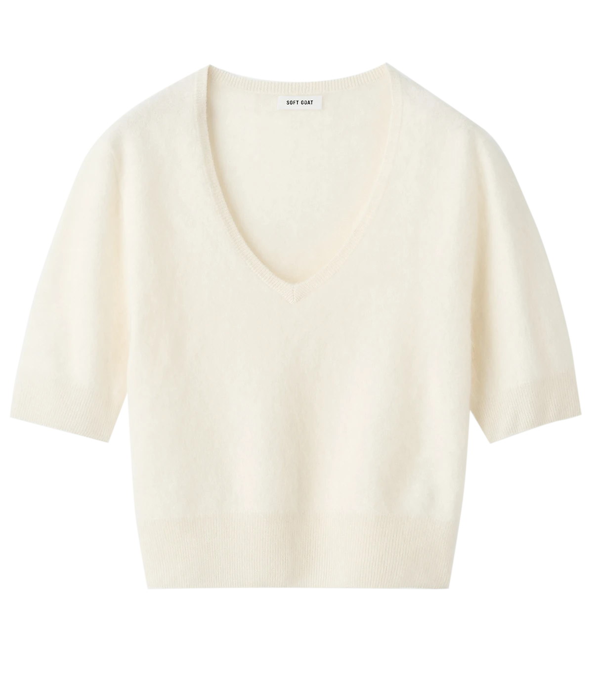 Brushed V Neck T-Shirt in Feather White