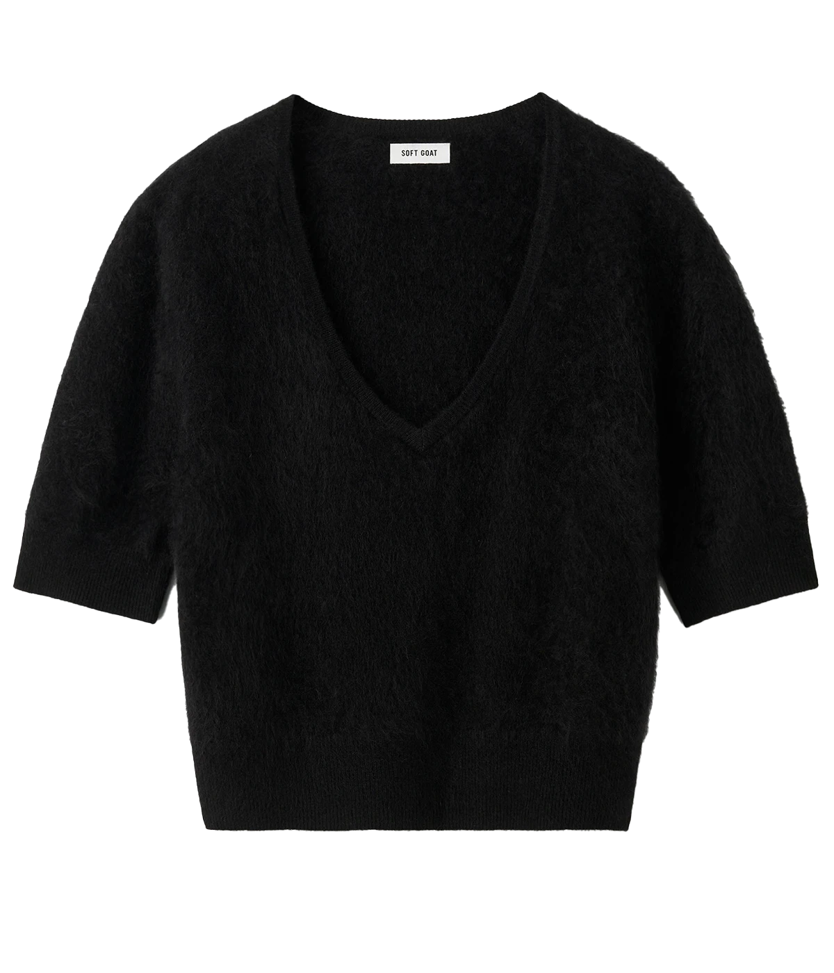 Brushed V Neck T-Shirt in BLACK