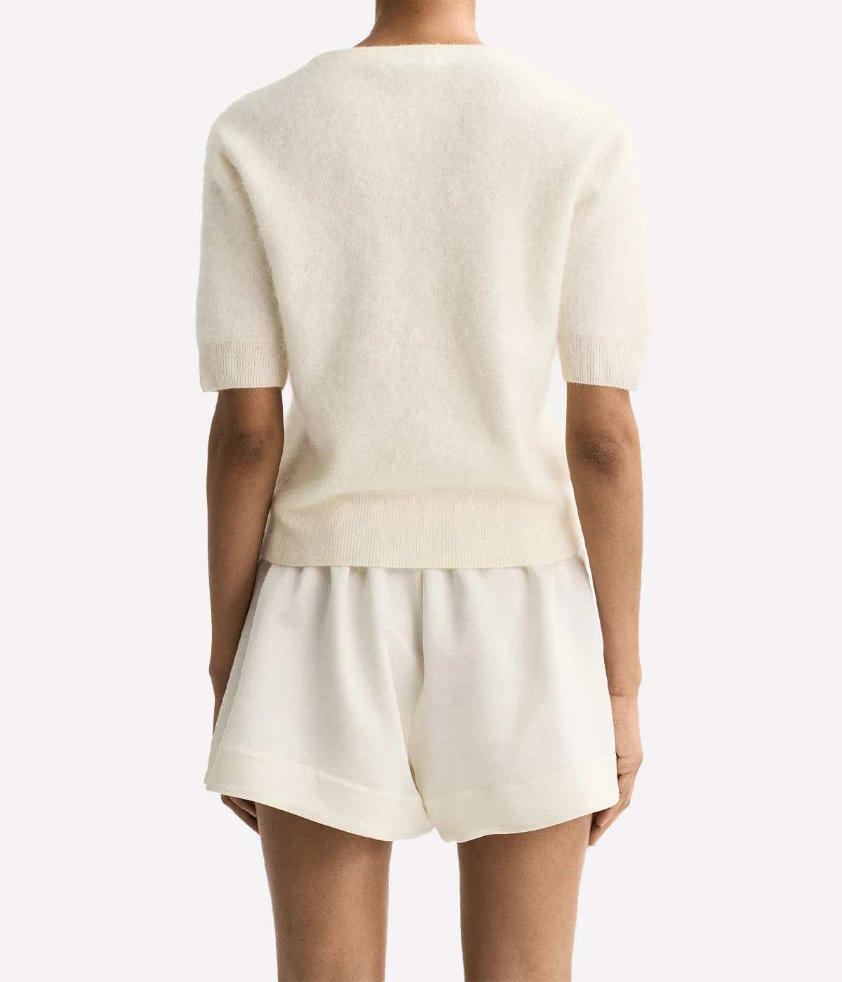 Brushed V Neck T-Shirt in Feather White