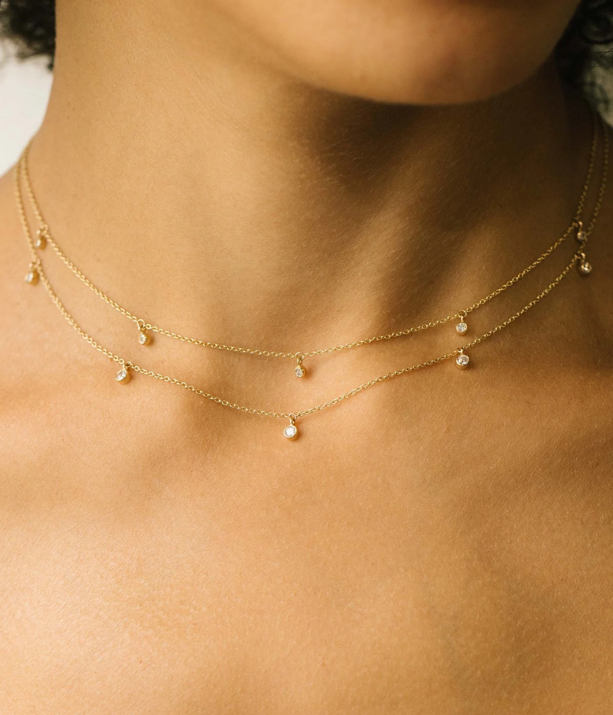 5 Scattered Dangling Diamond Necklace in 14k Yellow Gold