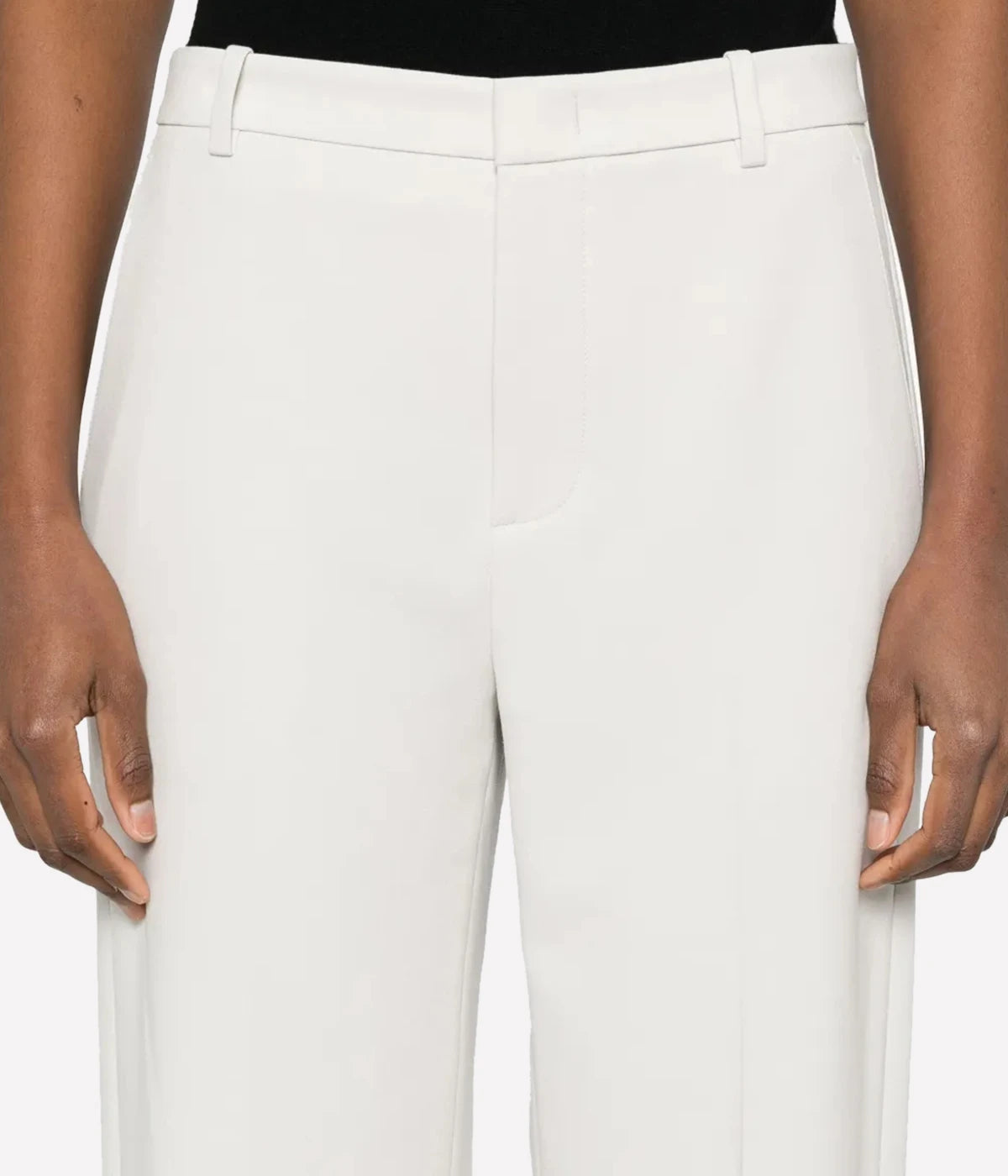 Vince high-waisted straight-leg tailored trousers in Salt Glass, featuring crease detailing and soft sculpted stretch fabric – women’s modern workwear.