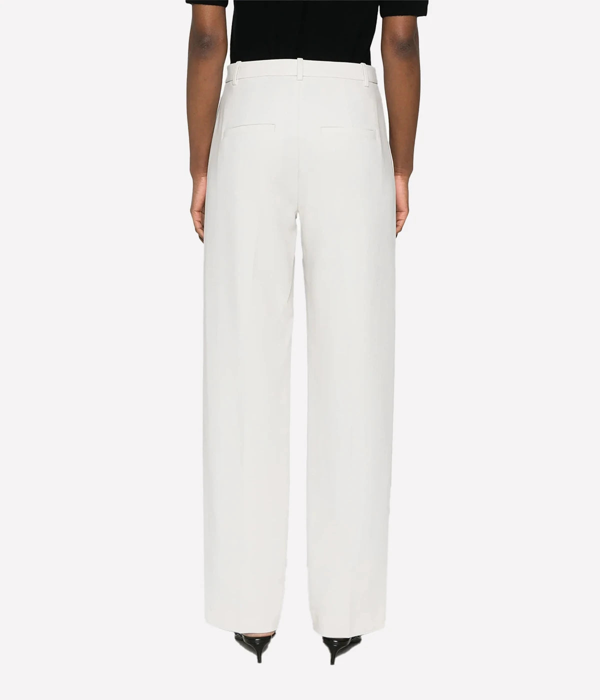 Vince high-waisted straight-leg tailored trousers in Salt Glass, featuring crease detailing and soft sculpted stretch fabric – women’s modern workwear.