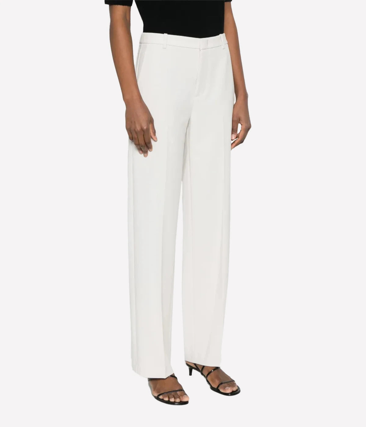 Vince high-waisted straight-leg tailored trousers in Salt Glass, featuring crease detailing and soft sculpted stretch fabric – women’s modern workwear.