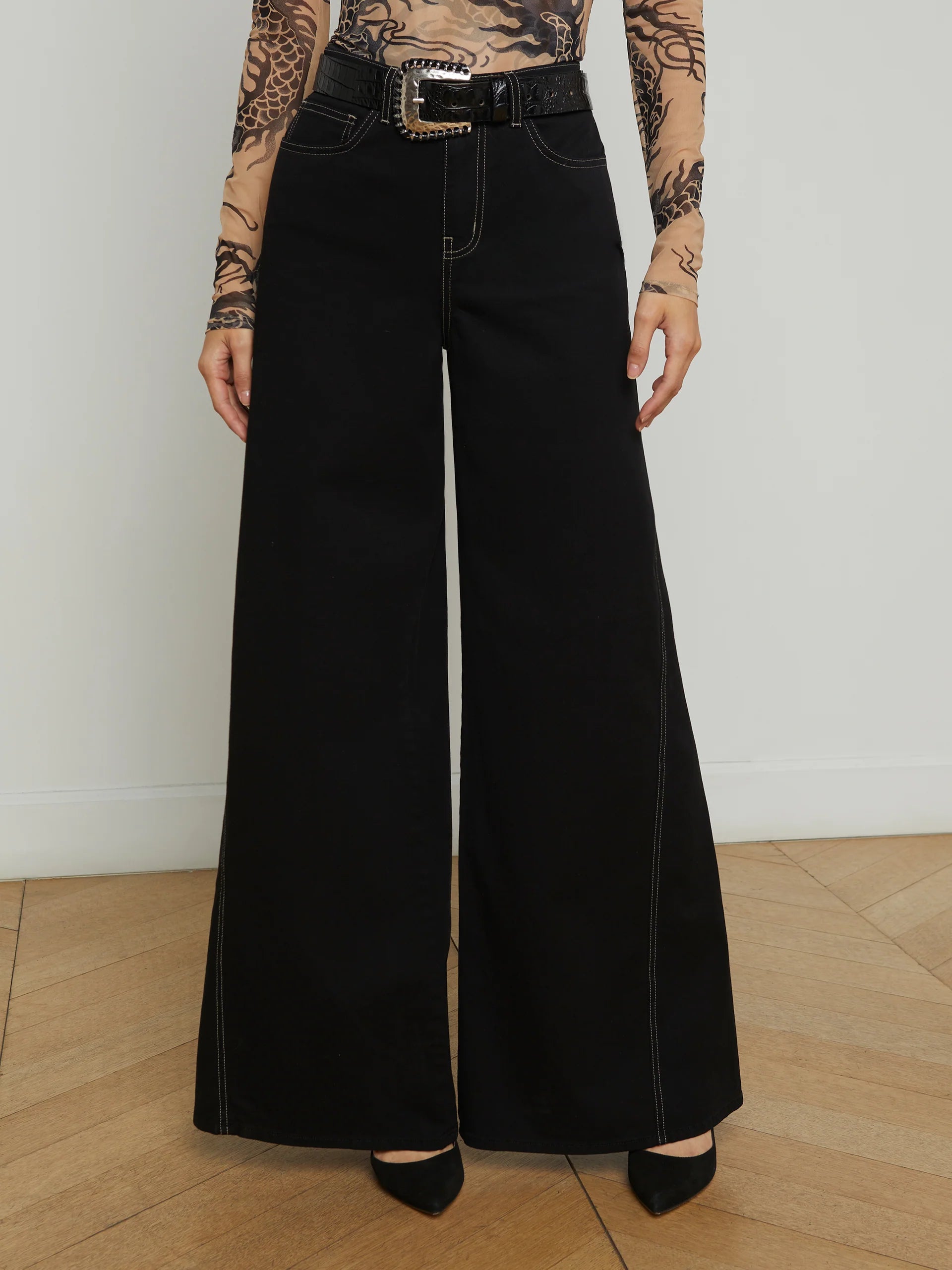Beau HR Wide Leg Jean in Noir Mothergoose