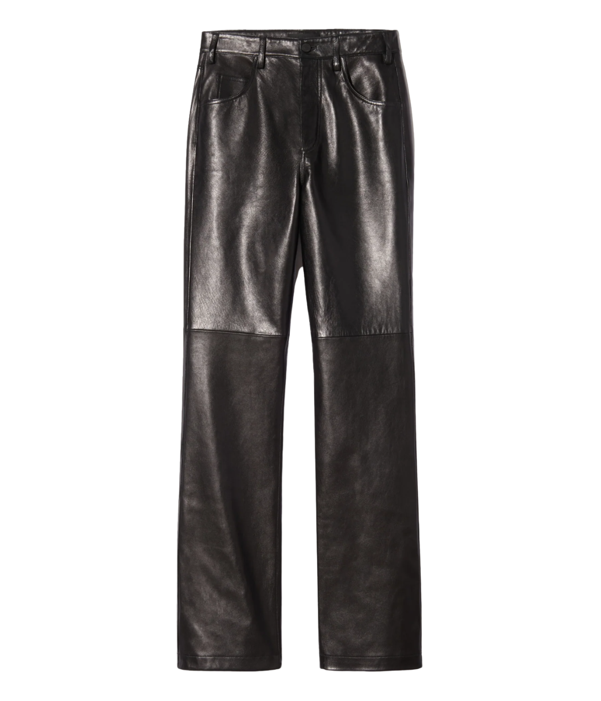 Nili Lotan Joan Leather Pant in Black, flat lay view of high-rise slim straight leg leather trousers