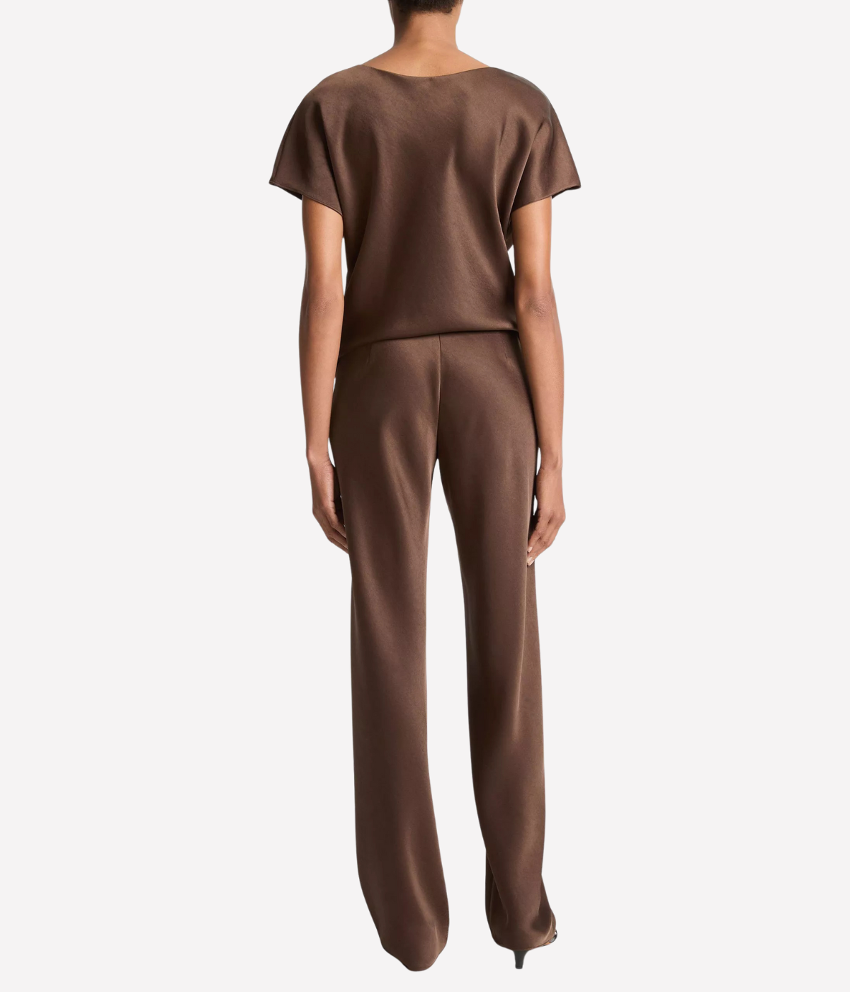 High Waist Fluid Satin Bias Pant in Espresso