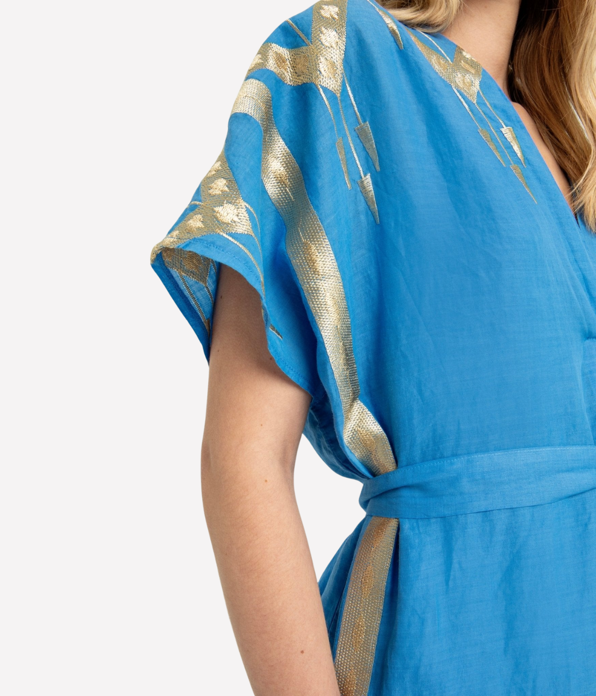 Roots Belted Kaftan in Blue Gold
