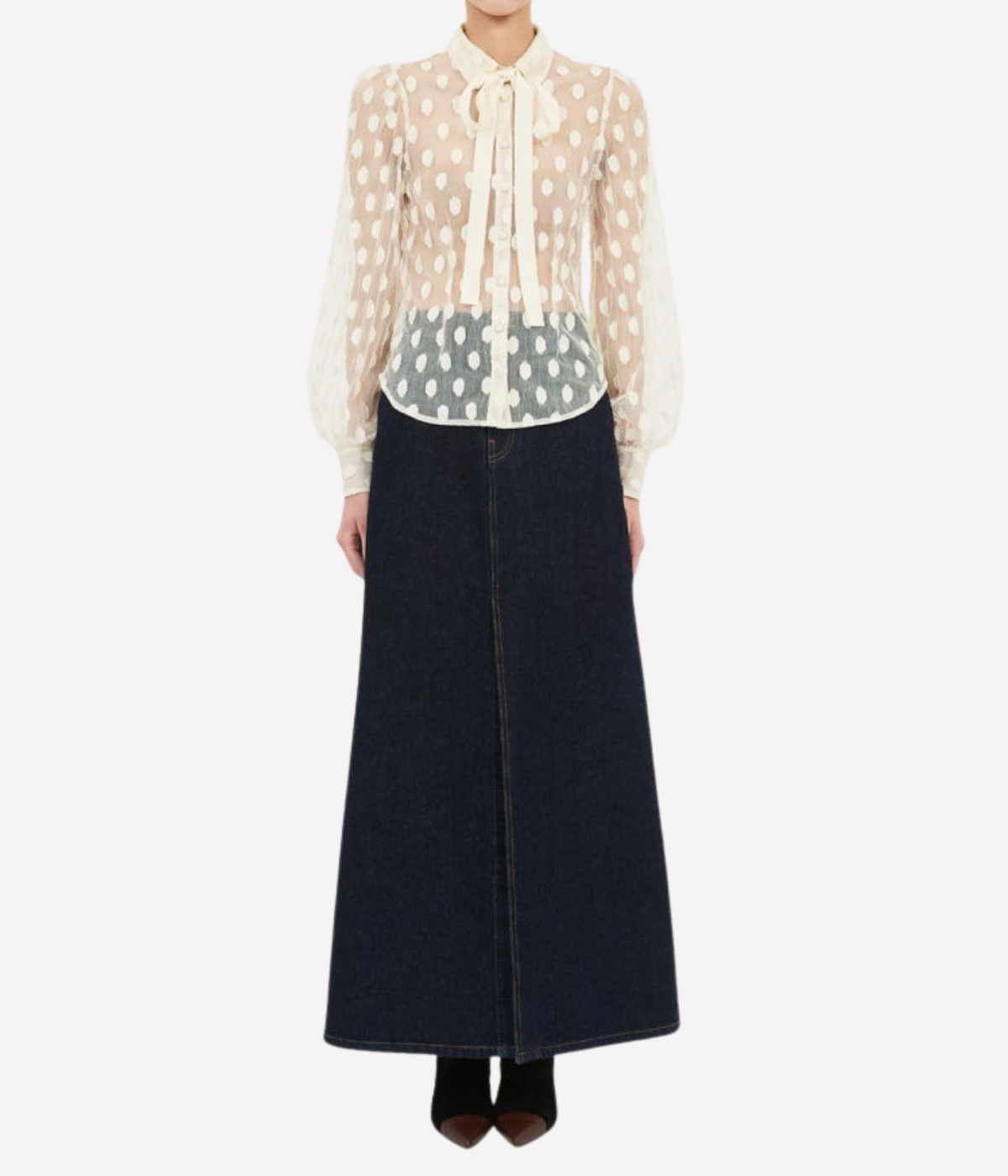 Soraya Lace Neck Tie Blouse in PEARL