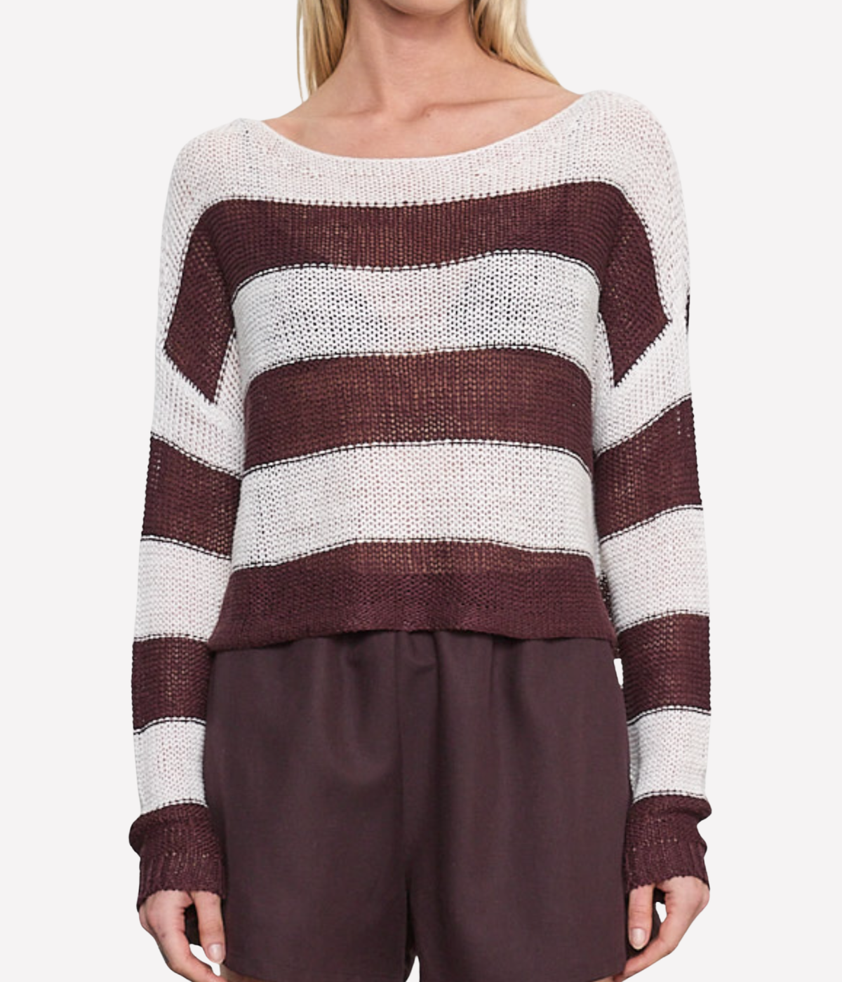 Stripe Linen Bateau In Black Orchid/ White