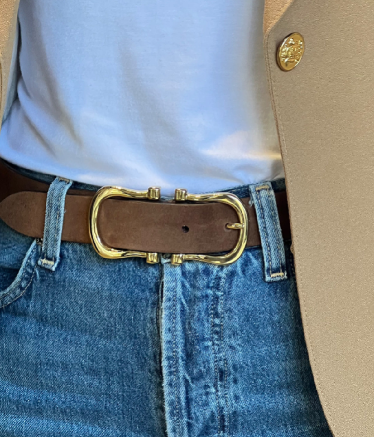 Gold Baby Nicky X Belt in Chocolate