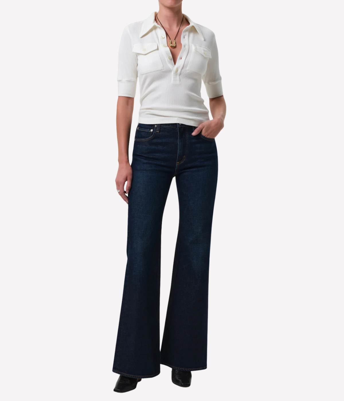 Amina Polo Henley in White