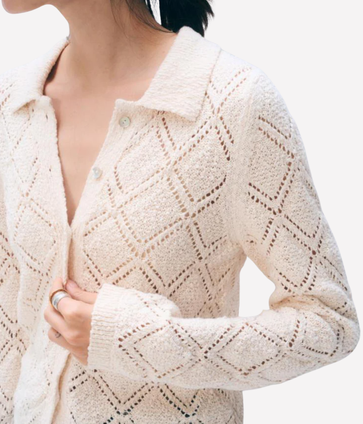 Cotton Pointelle Shirt in Ivory