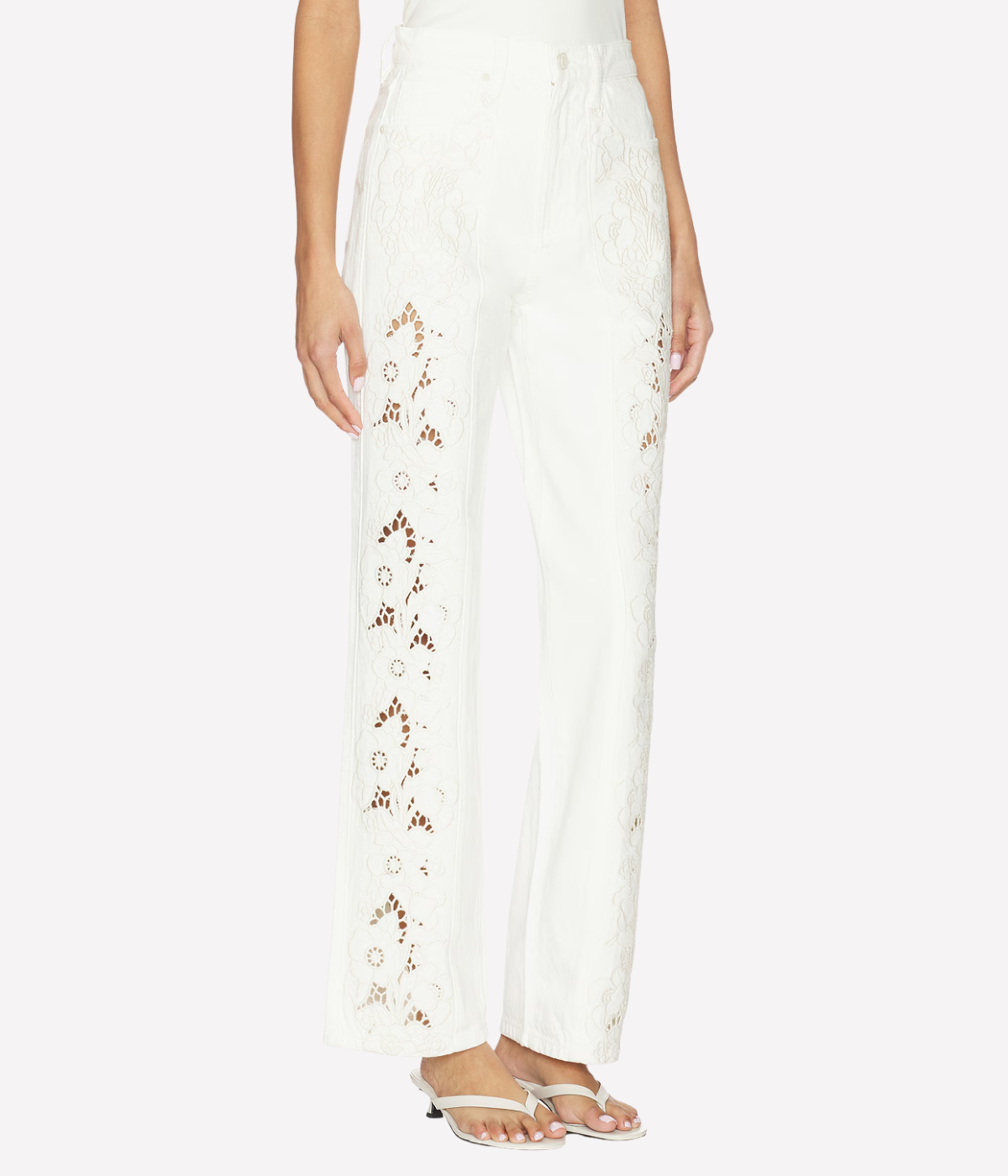 Sawyer Wide Leg Pant in Tonal Ecru Embroidery