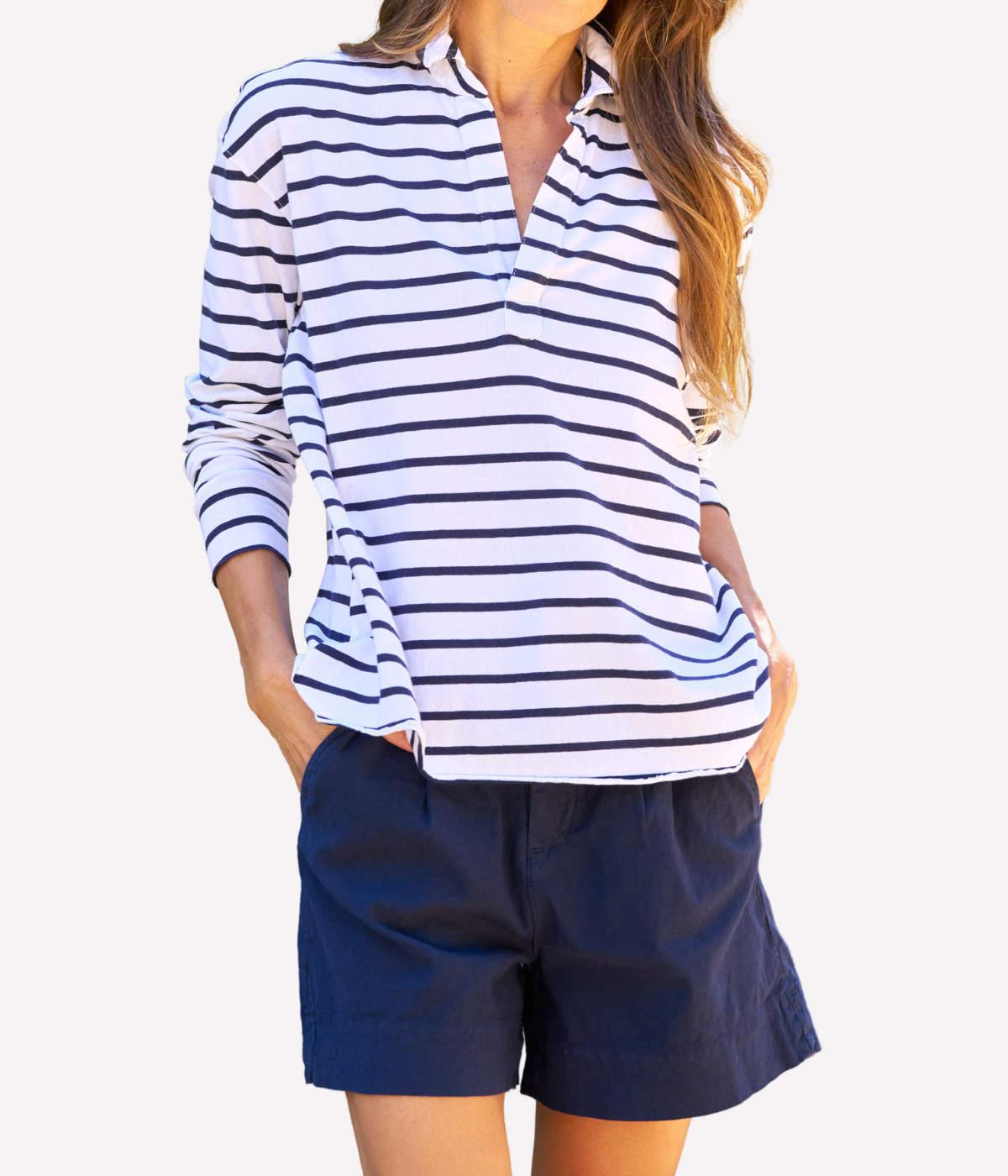 Patrick Popover Henley in White Navy Stripe