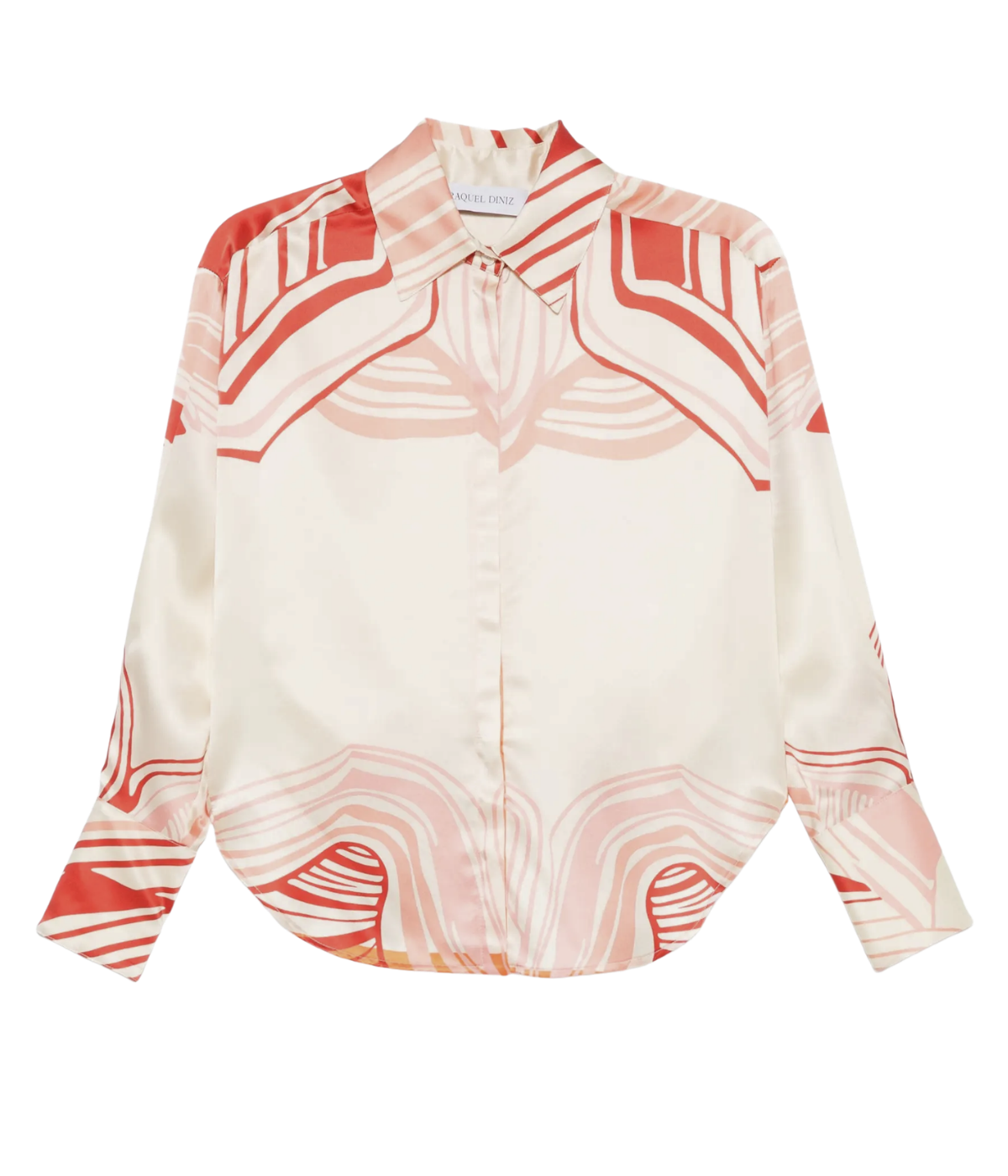 White blouse with red and pink abstract pattern on a transparent background