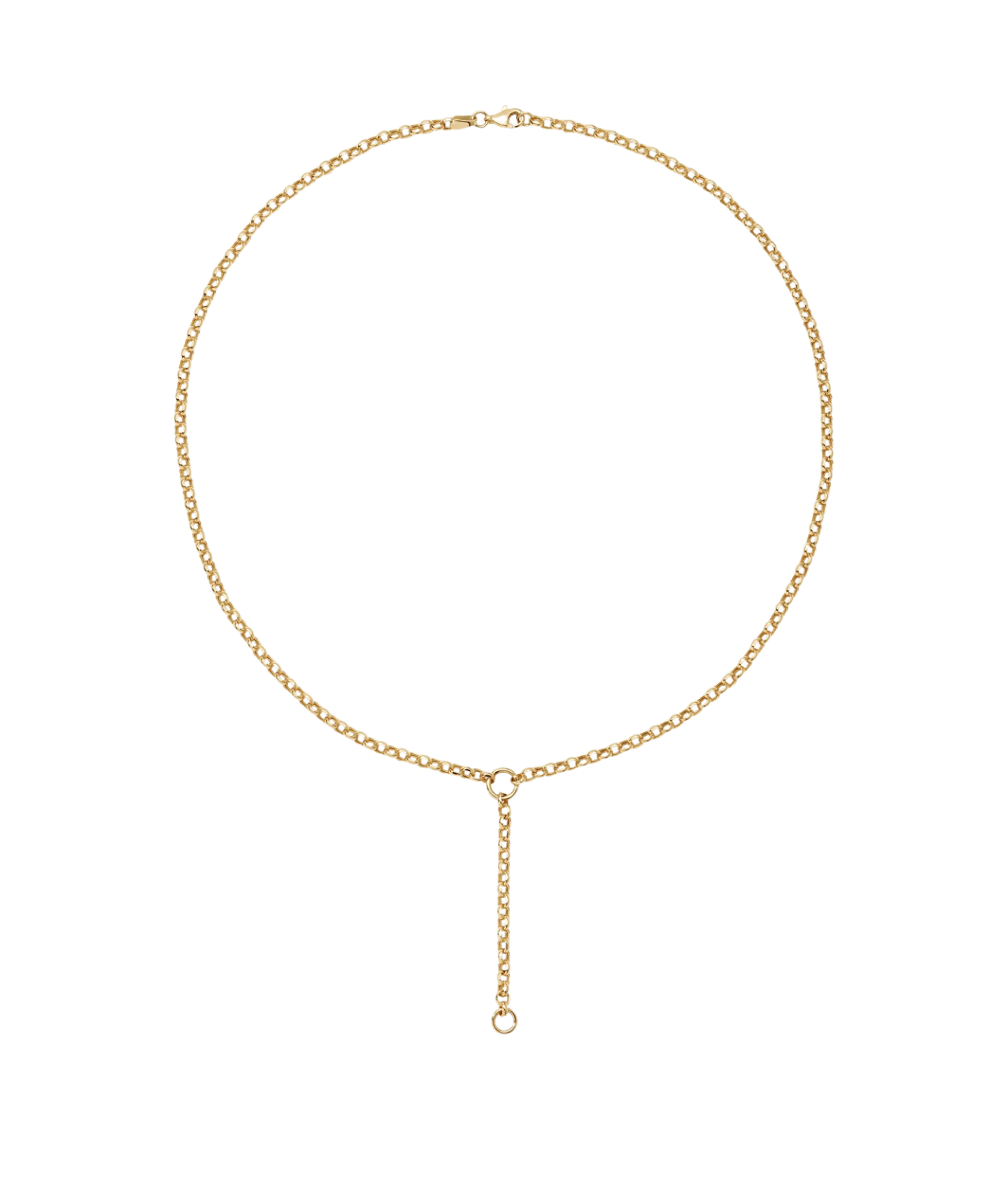 A delicate gold chain necklace with a Y-shaped drop and an adjustable extender chain, displayed on a clean white background.