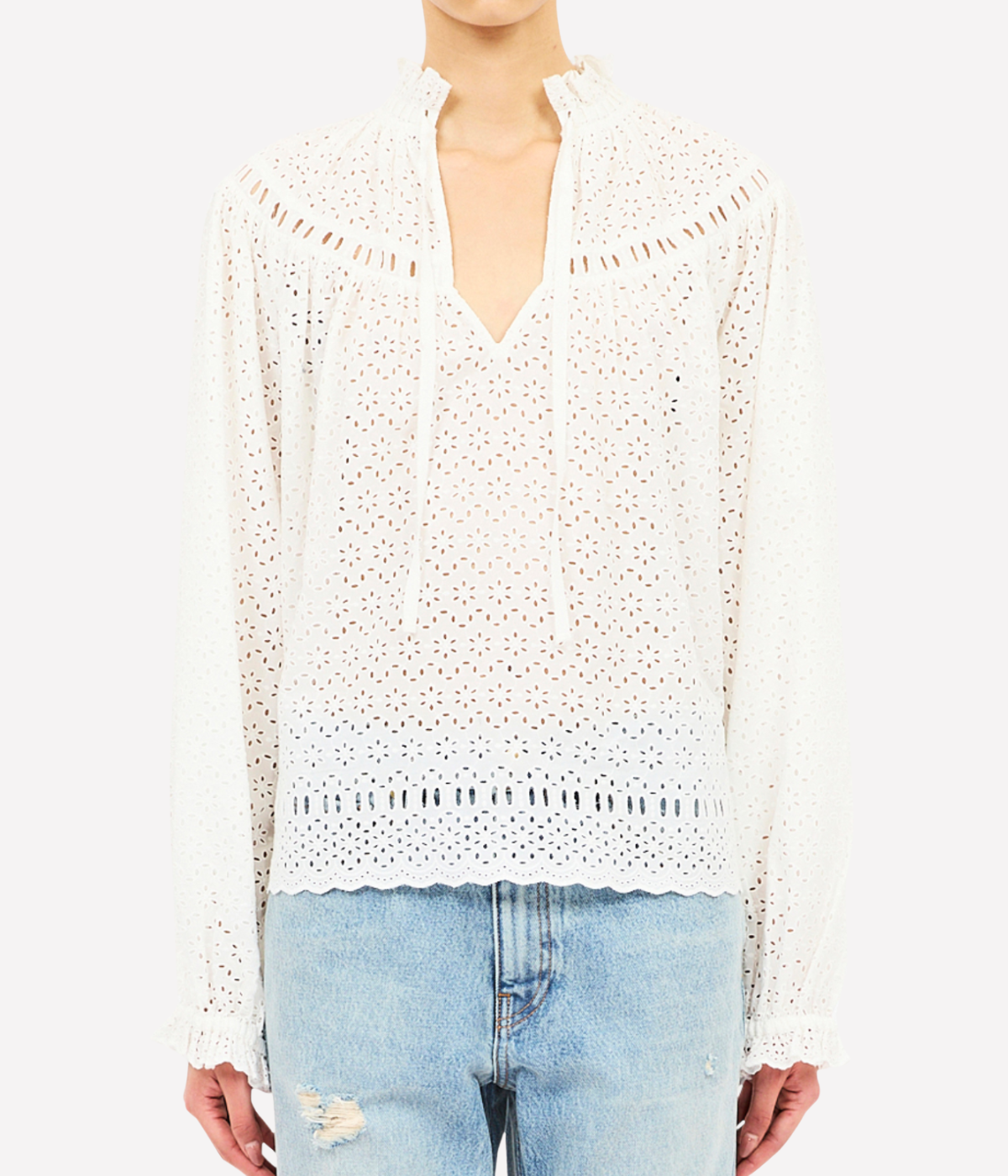Avelie Long Sleeve Cotton Blouse In Pristine