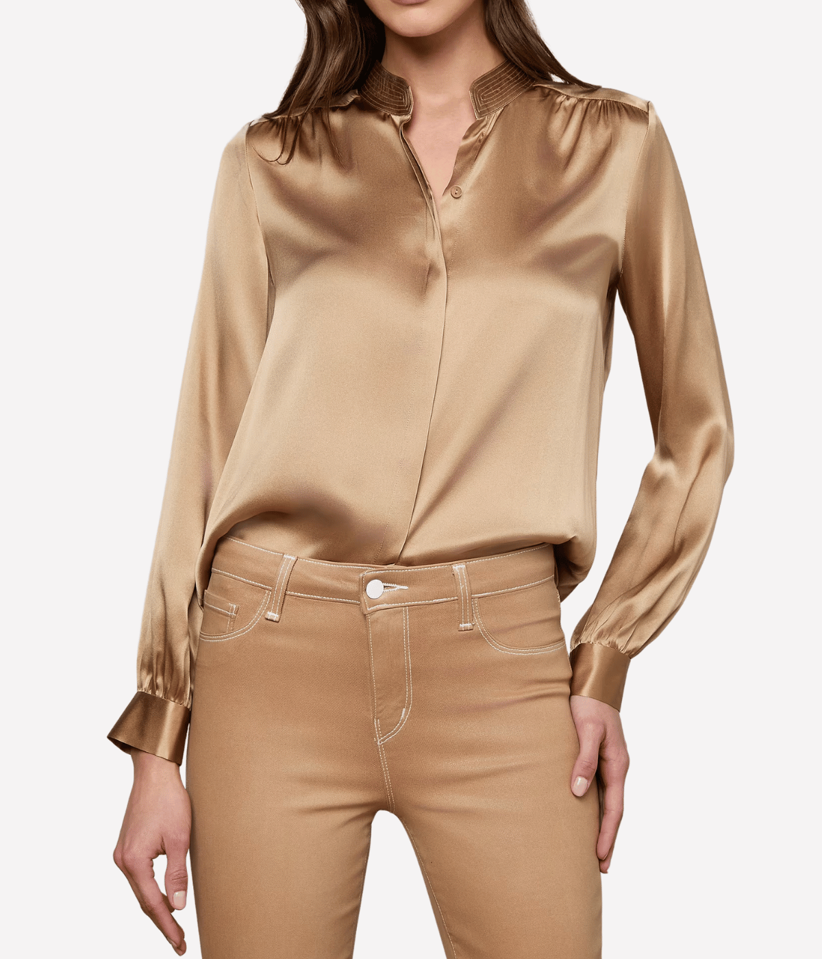 Bianca Band Collar Blouse in Chai Latte