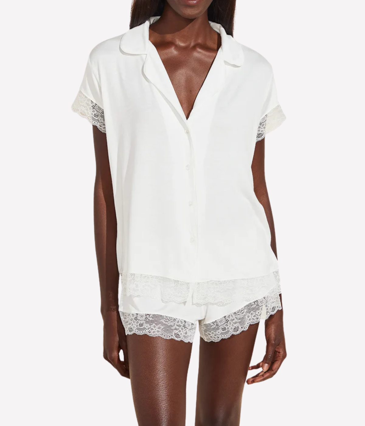 Malou Lace Short Sleeve Pj Set In Ivory